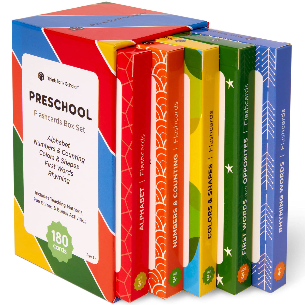 Award-Winning Flash Cards for Preschool & Kindergarten – 5-Deck Set, 180 Jumbo Cards – Learn