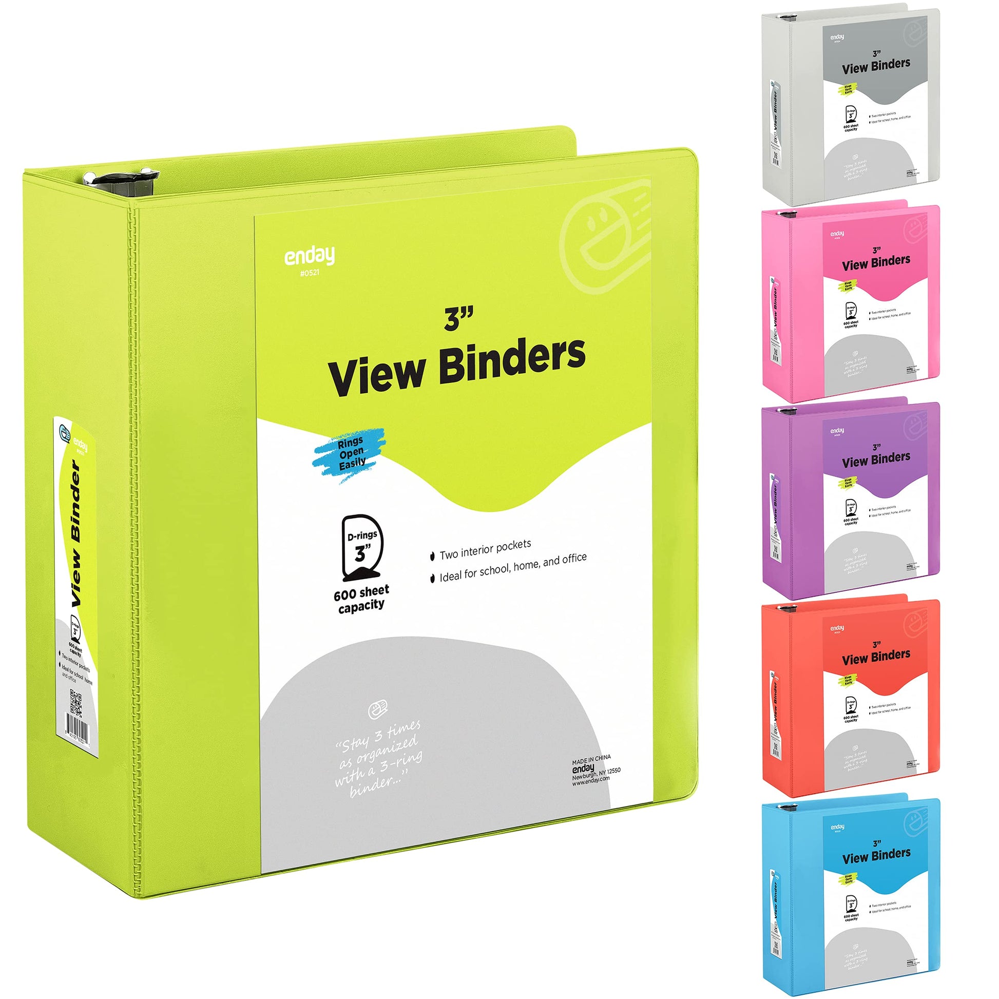 Enday 3 inch Binder (6 Pack - Green) 3 Ring Binder 3 inch with Clear View Cover and 2 Inside Pocket