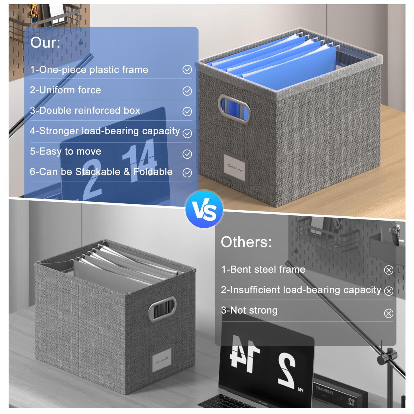 GRSQYS File Box with Lid, Grey, 13.2 * 10.1 * 10.1in (4Pack)