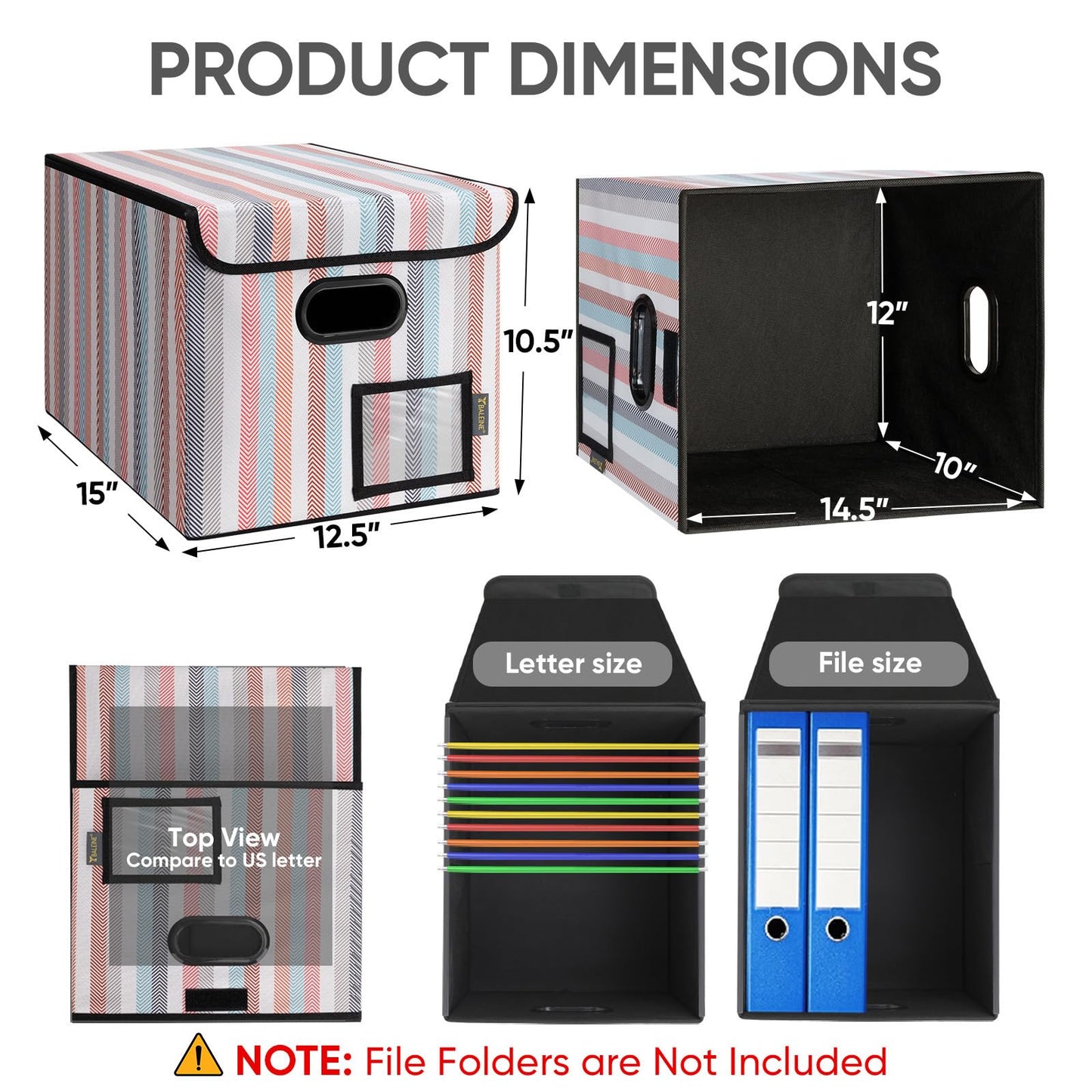 BALEINE File Organizer Box with Lid, Collapsible Hanging File Storage Box