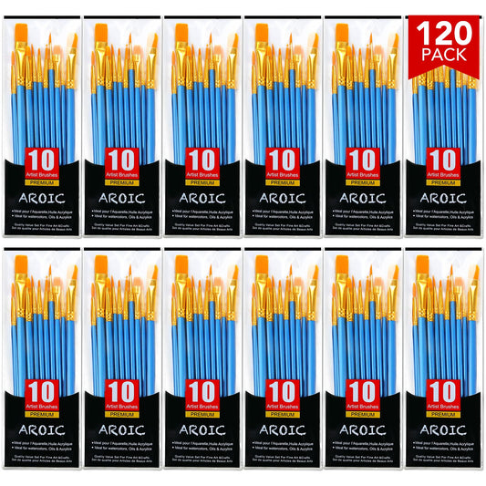 AROIC Acrylic Paint Brush Set, 12pack/120pcs Nylon Hair Paint Brushes