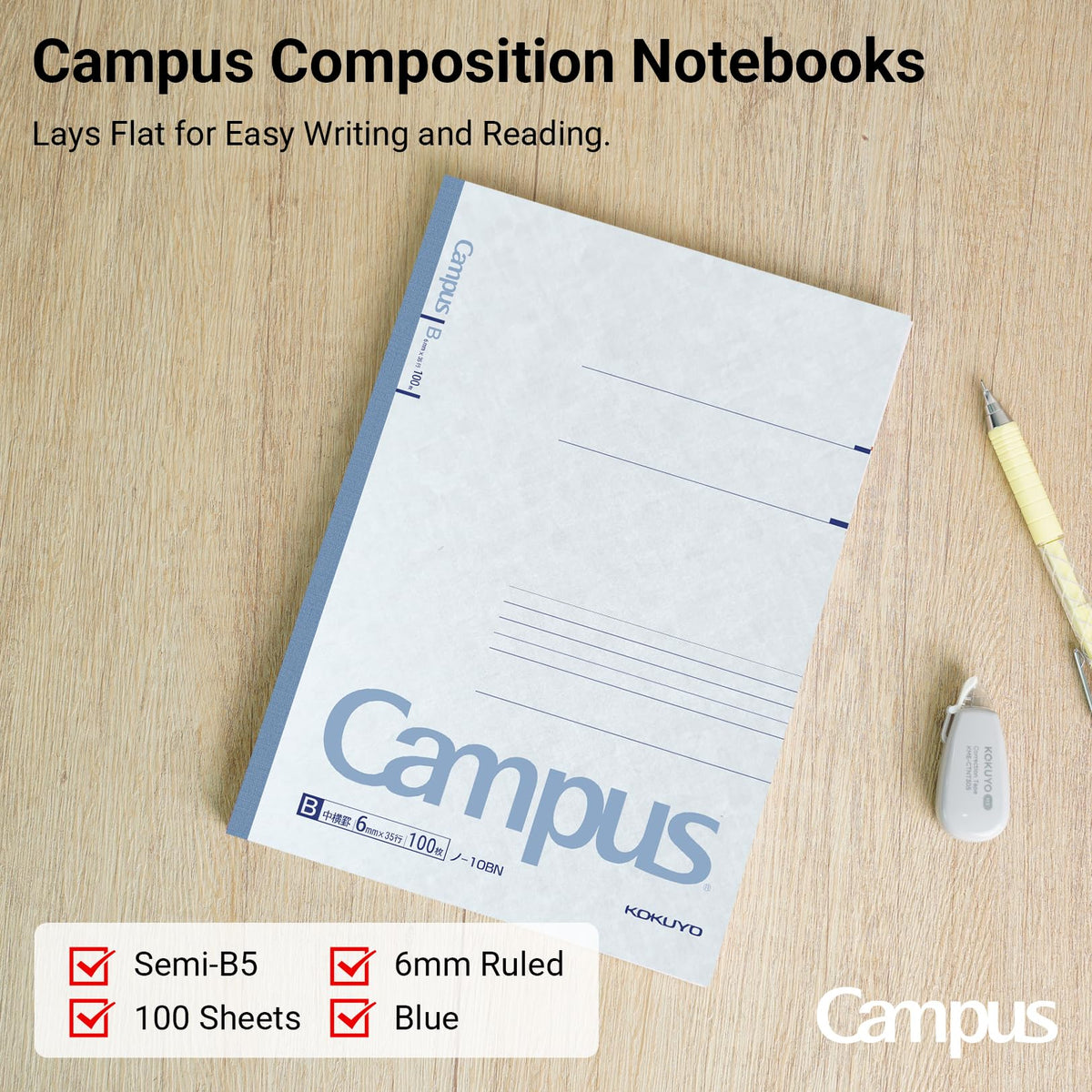KOKUYO B5 Composition Notebooks, Campus Comp Book with 6mm Ruled for School