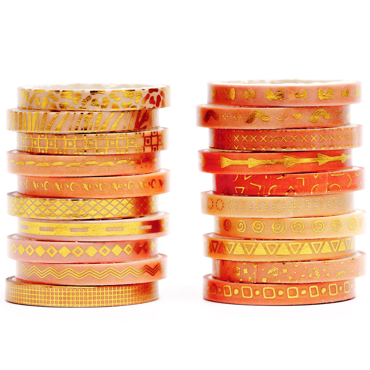 YUBX Skinny Gold Washi Tape Set Basic Foil Print Decorative Masking Tapes for Arts, DIY Crafts