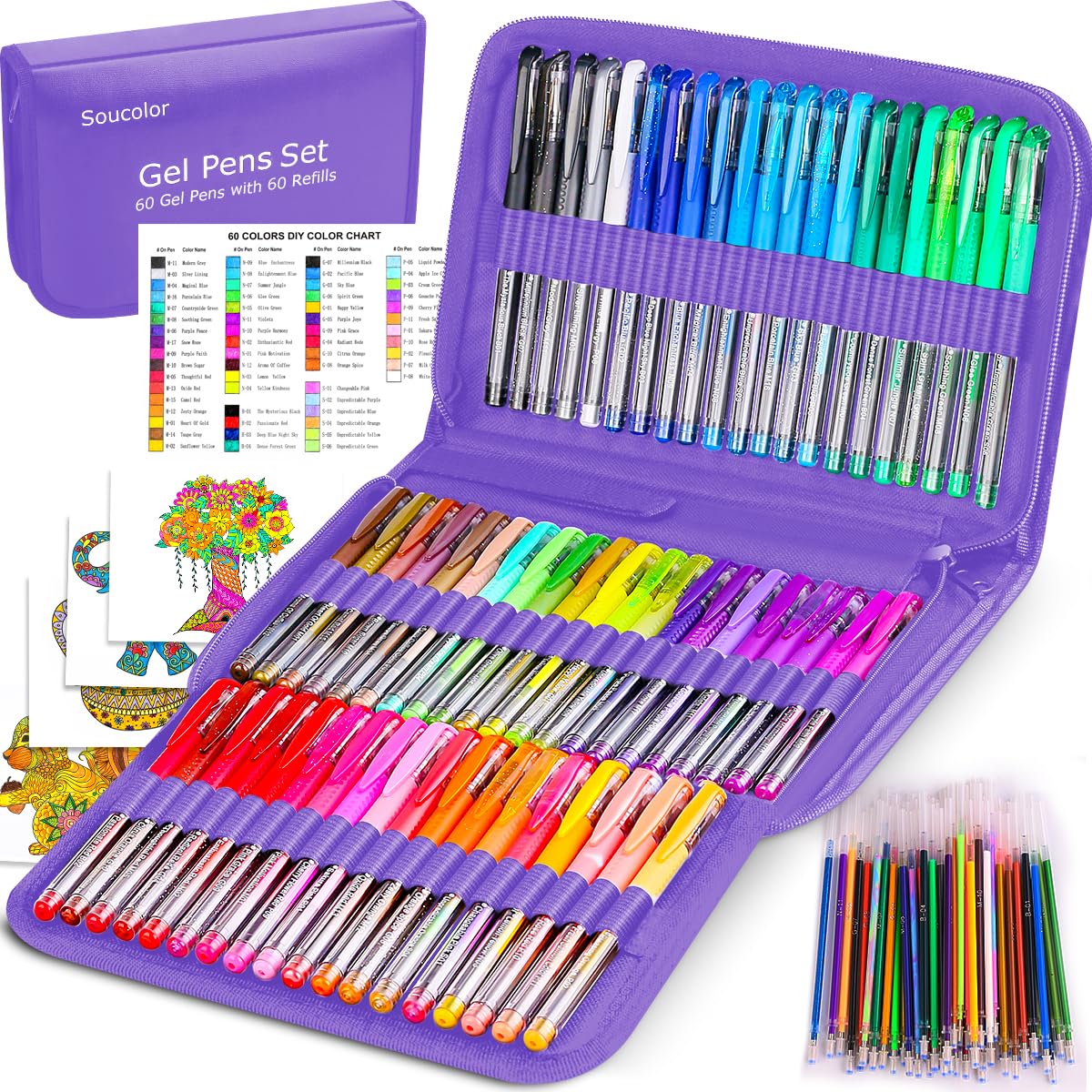 Soucolor 120 Gel Pens Set, Metallic Glitter Pastel, Refills,School Supplies