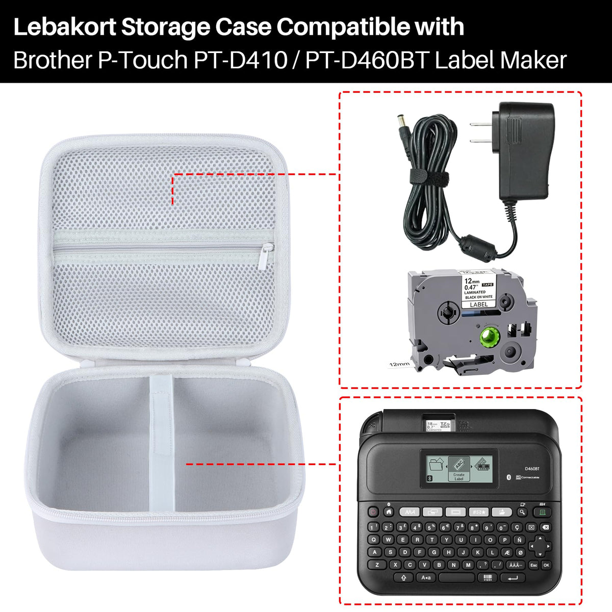 Lebakort Storage Case Compatible with Brother P-Touch PTD410 / PTD460BT Label Maker