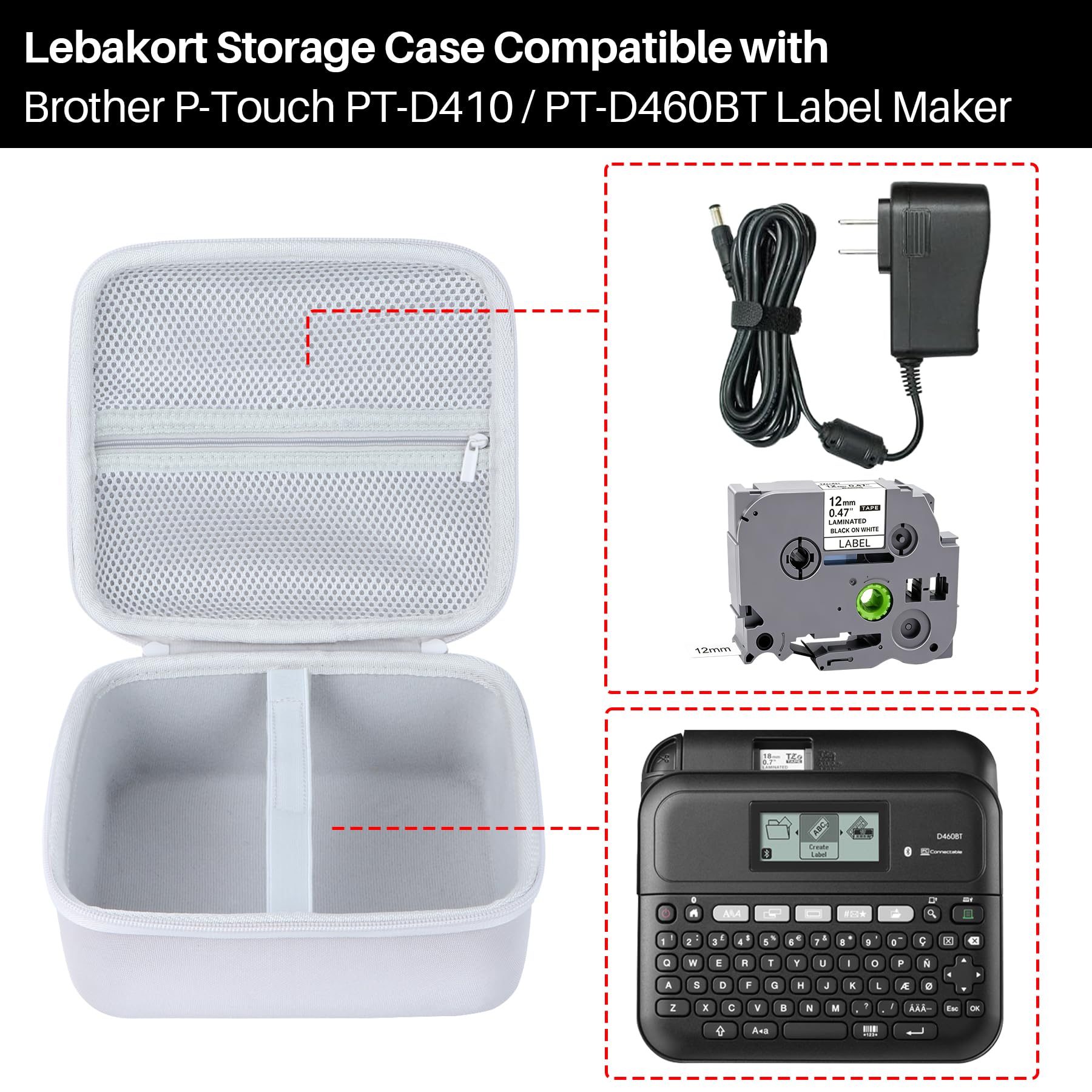 Lebakort Storage Case Compatible with Brother P-Touch PTD410 / PTD460BT Label Maker