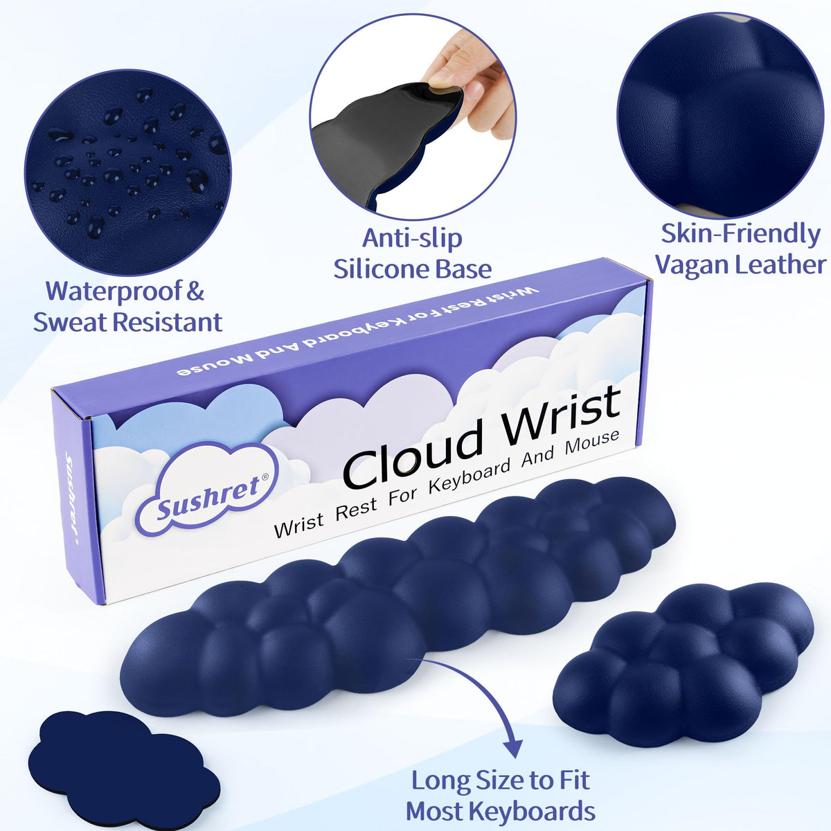 Sushret Cloud Wrist Rest Keyboard, Cloud Keyboard Wrist Pad Set with PU Leather Memory Foam, Cute