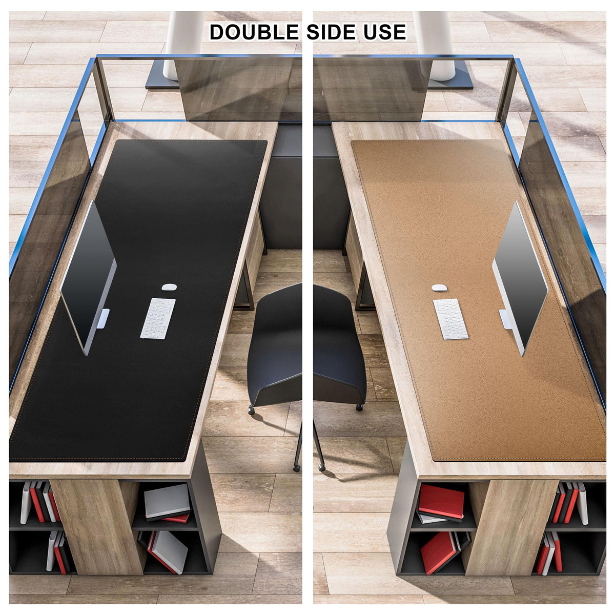 MAIDERN 59”x 27.5” Cork & Leather Desk Mat XL, Large Desk Pad (Black)