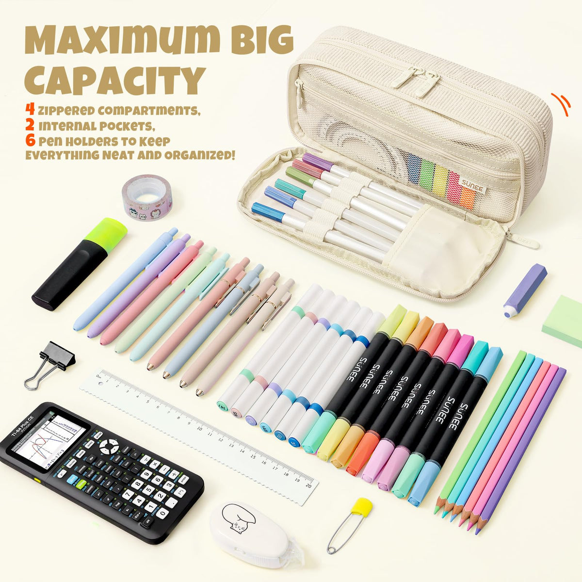 SUNEE Pencil Case, Large Capacity Pencil Pouch, Aesthetic Big Pen Bag, Soft Corduroy Fabric Pen Box