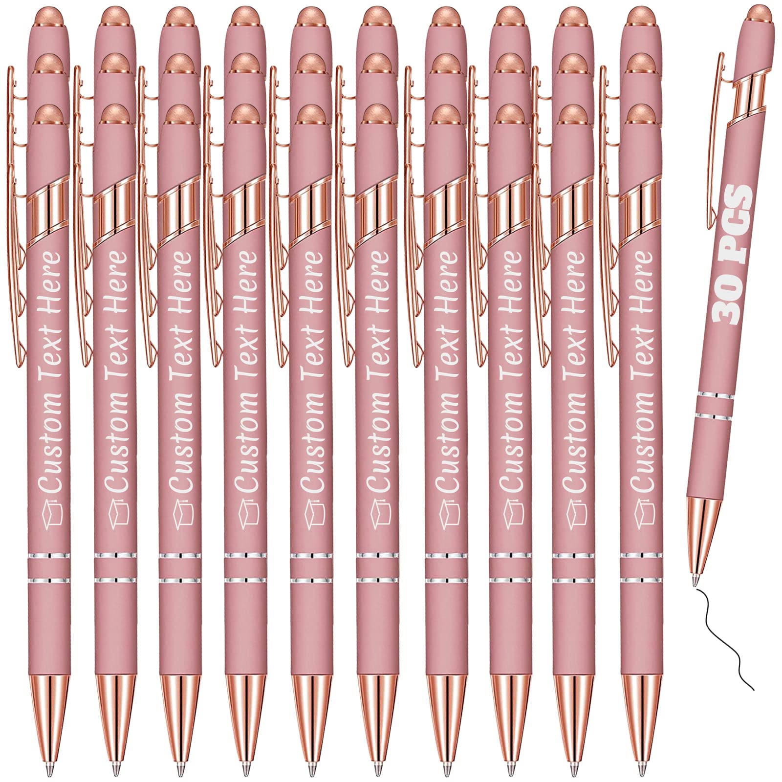 Personalized Pens Bulk 30 with Name Custom Engraving Ballpoint Pens with Stylus Tip Customized