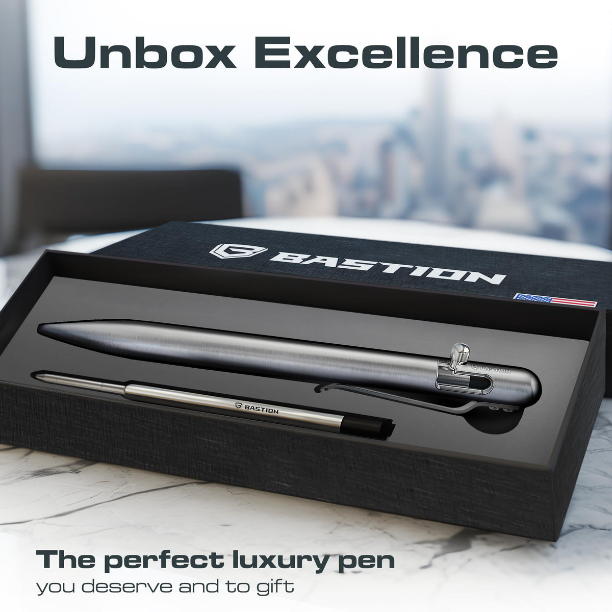 BASTION Bolt Action Pen, Titanium Silver Slim, HyperBolt & ZeroSeam EDC Pen, Refillable Titanium