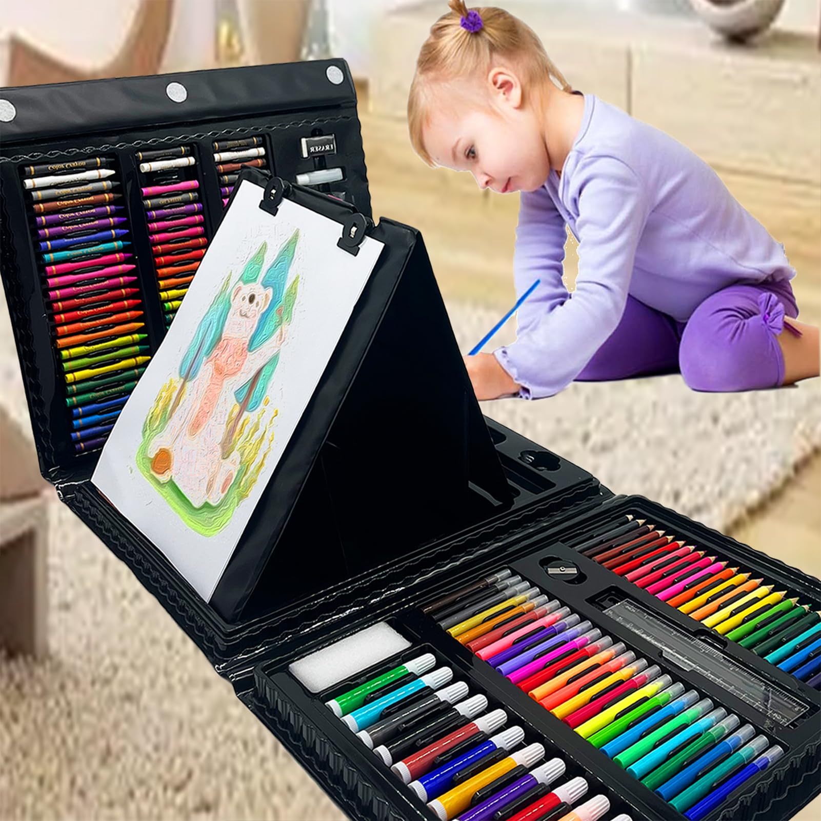 AQTQA Art Supplies, Drawing Art Set Kit for Kids Double Sided Trifold Easel