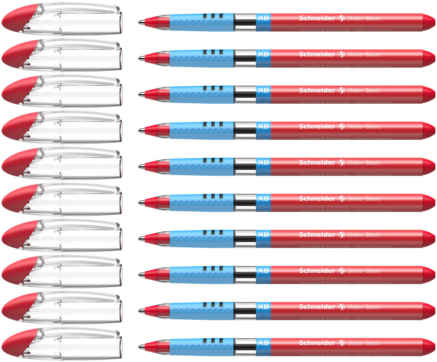Schneider Slider Basic XB (Extra Broad) Ballpoint Pen, 1.4 mm, Light Blue Barrel, Red Ink, Box of