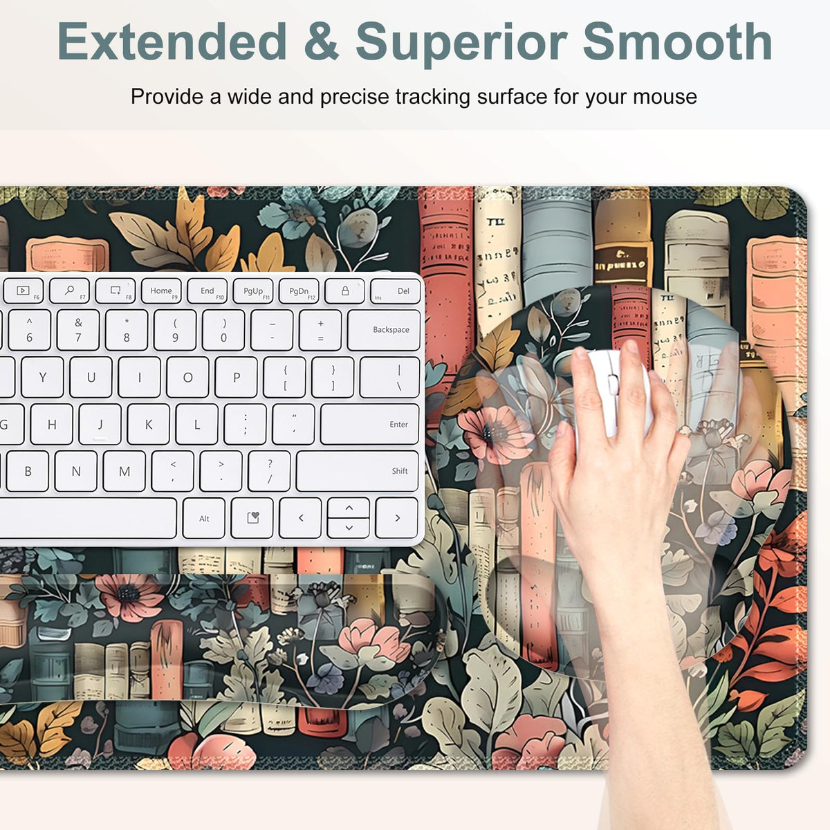 Nature Aesthetic Florals Books Mouse Pad, XXL Large Desk Mat Extended Reading Desk pad, 4PCS