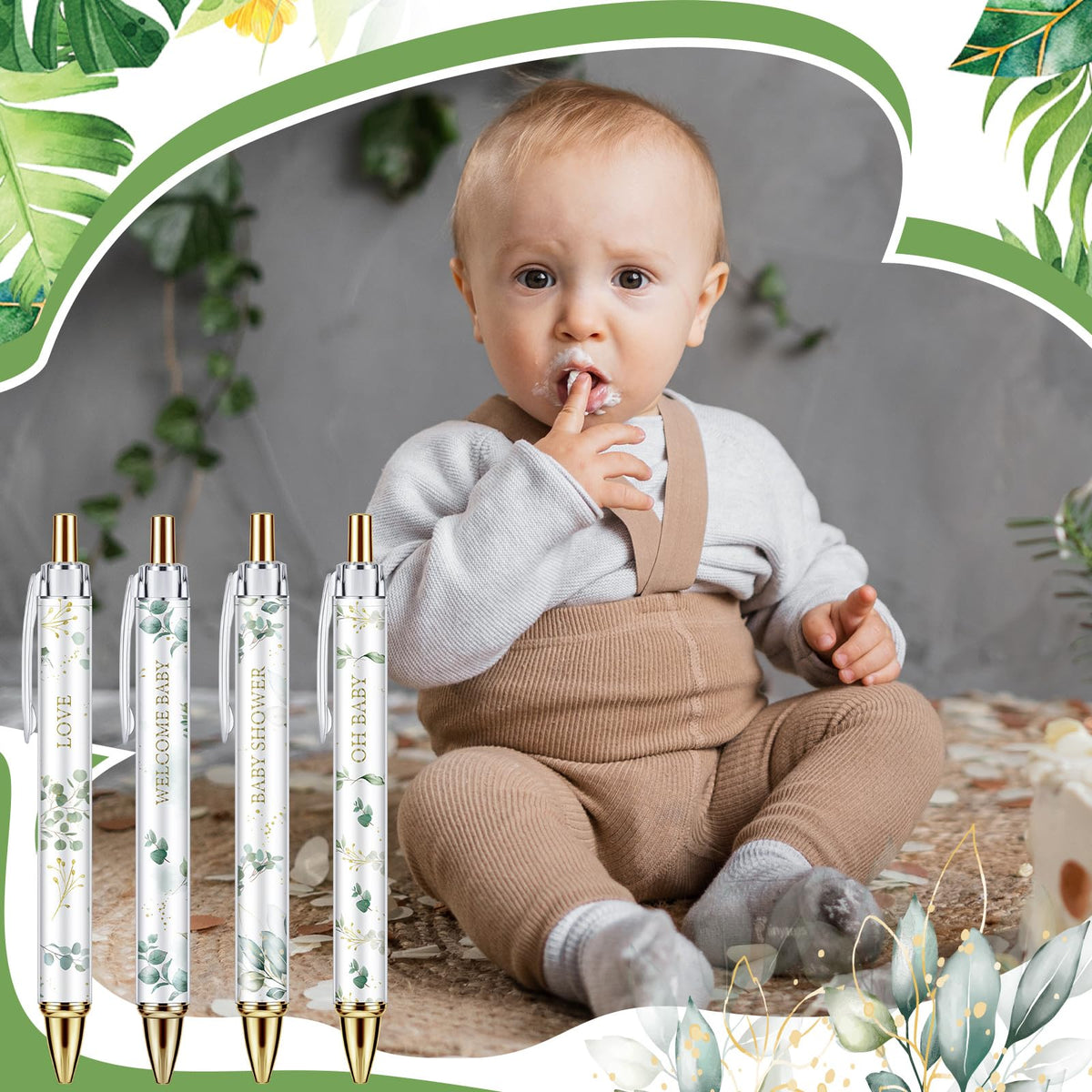 Chuangdi 48 Pcs Baby Shower Pens, Bulk Party Favors for Guests, Retractable Ballpoint Pens Black