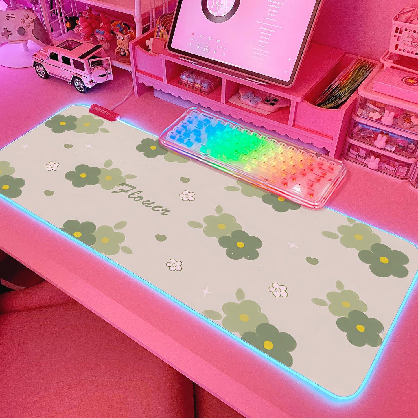 JMIYAV Pink RGB Gaming Mouse Pad 31.5x12 Inch PC XL Large Extended Glowing Led Light Up Desk Pad