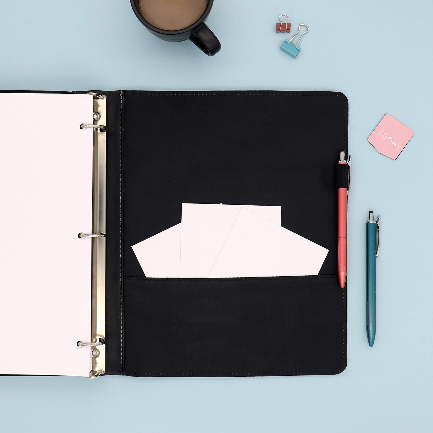 Blue Sky ProView Legacy Black 3 Ring Binder, Letter Size, 1", Textured Faux Leather Cover, Built-in