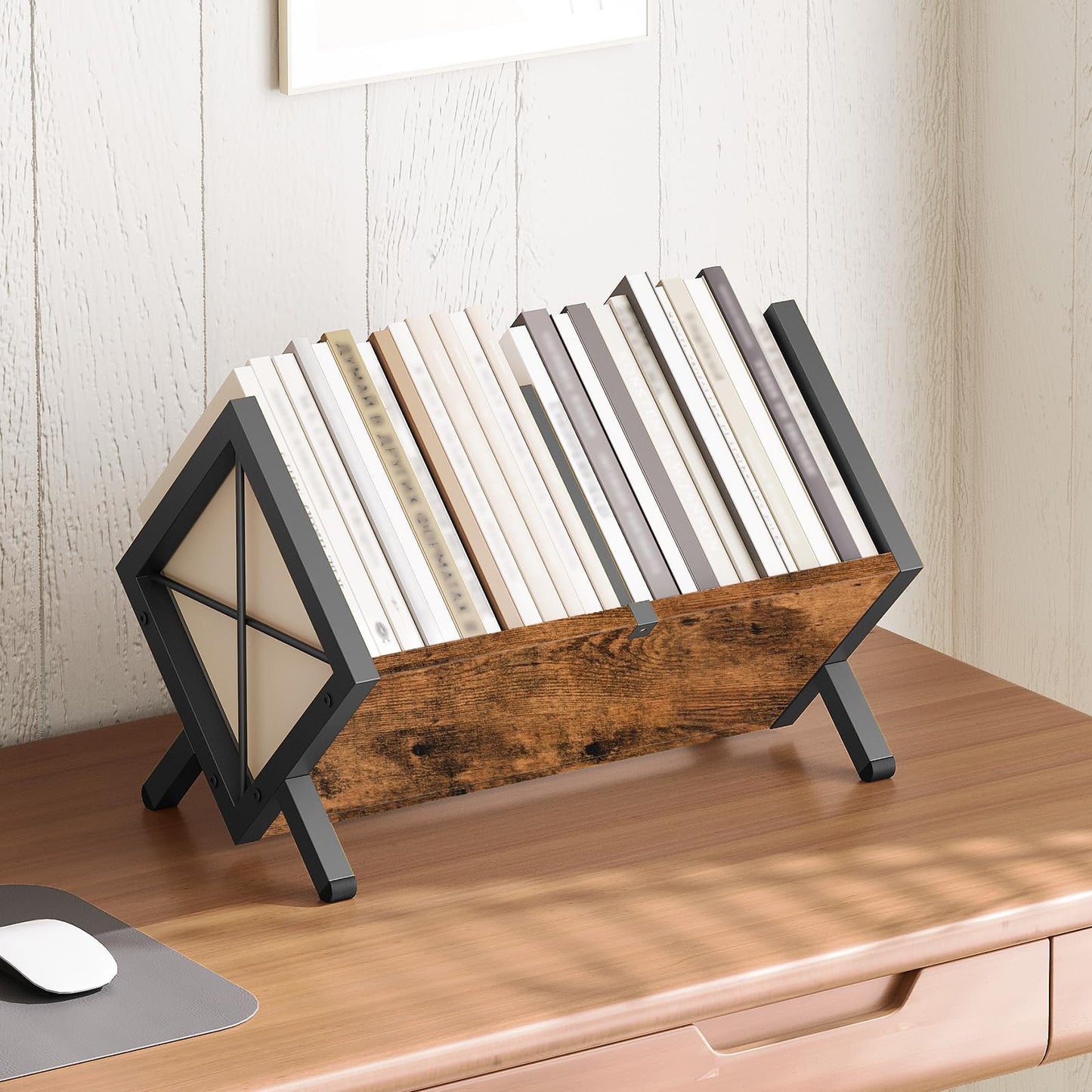 YATINEY Vinyl Record Holder, Record Storage Rack Holds 80-100 LP，Wooden and Metal Record Organizer