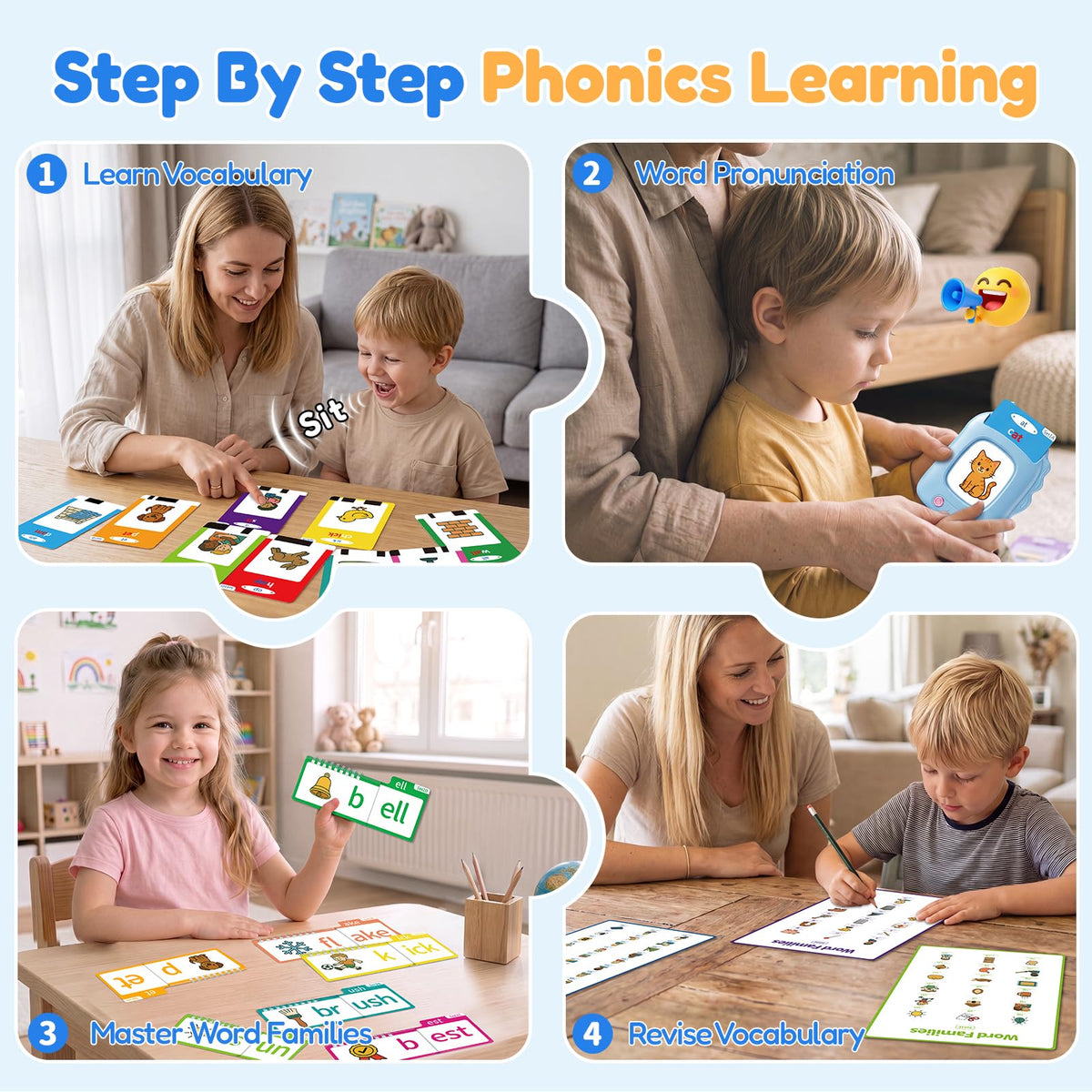 Sinoome Phonics Flip Book & Talking Flash Cards, Word Family Build Book Set