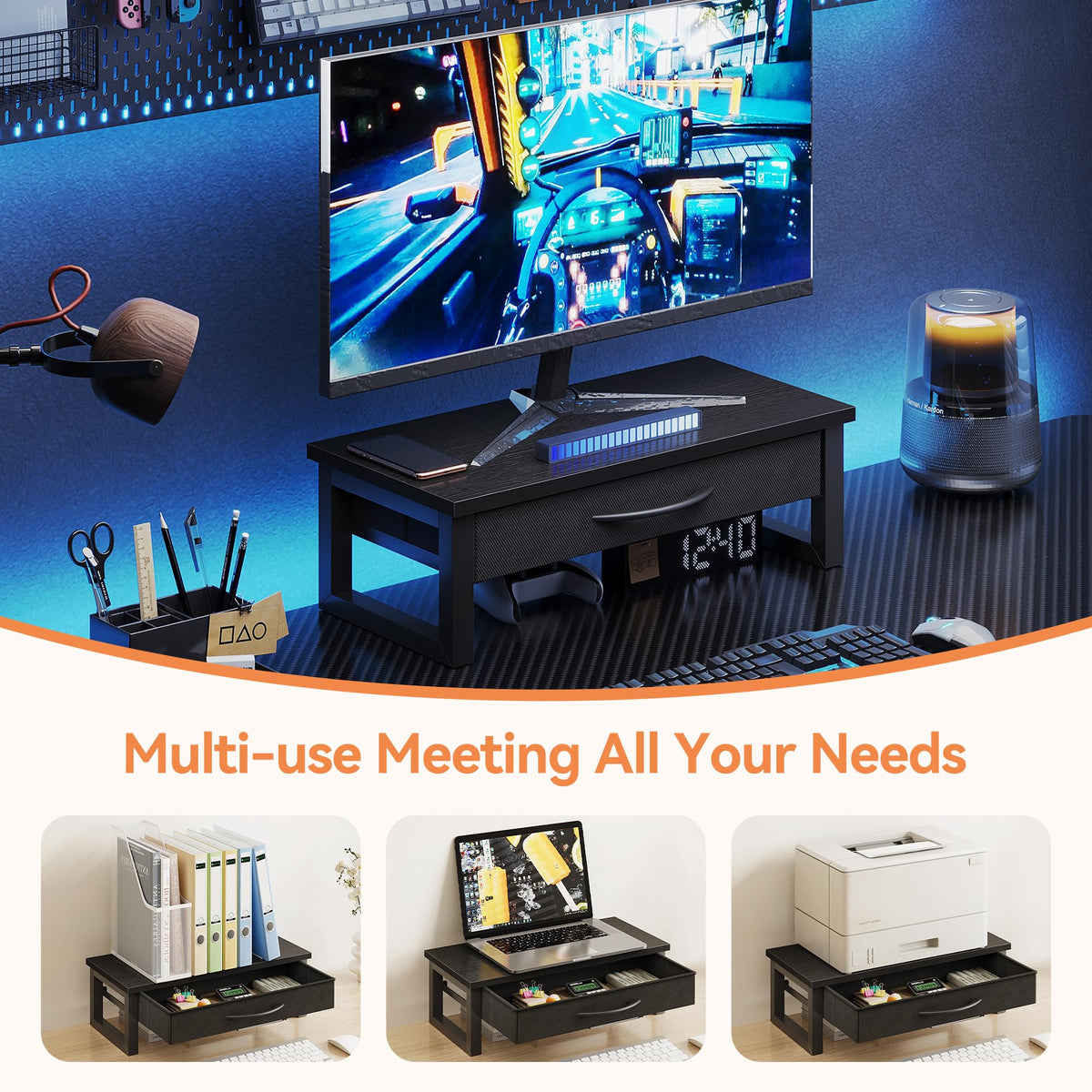 HEWORLIF Computer Monitor Stand Riser, Desk Organizers and Accessories with Drawer, 2-Tier Laptop