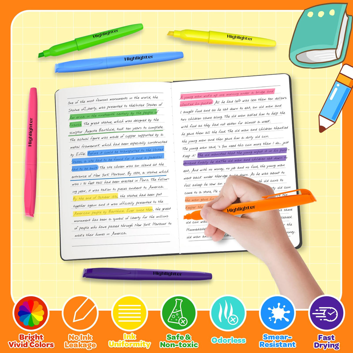 JSDOOGOO 180 Pack Highlighters Assorted Colors Bulk - Chisel Tip No Bleed Dry-Quickly Markers Set