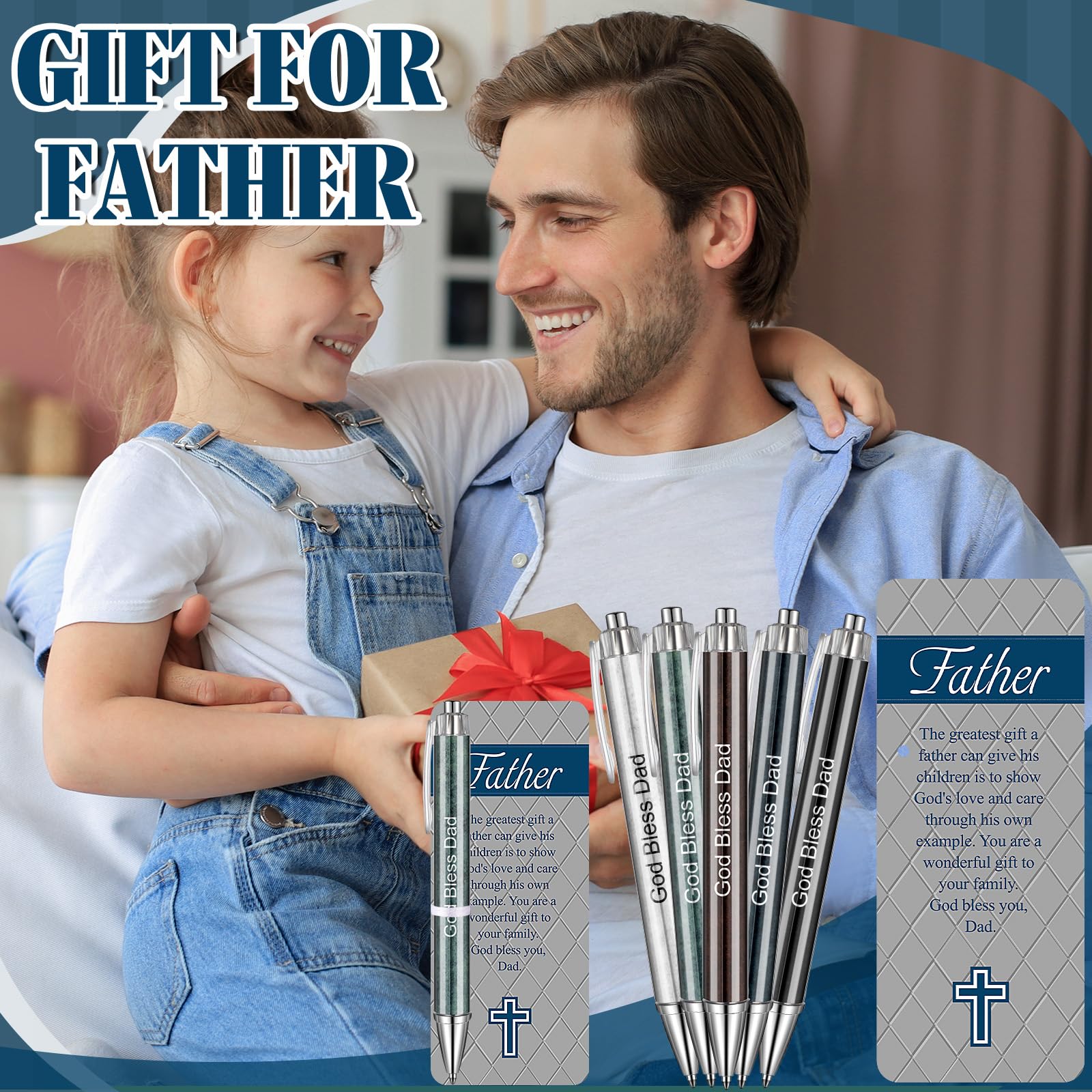 Sayglossy 60 Pcs Christian Father's Day Gift Bulk Include 30 God Bless Dad Ballpoint Pens,30