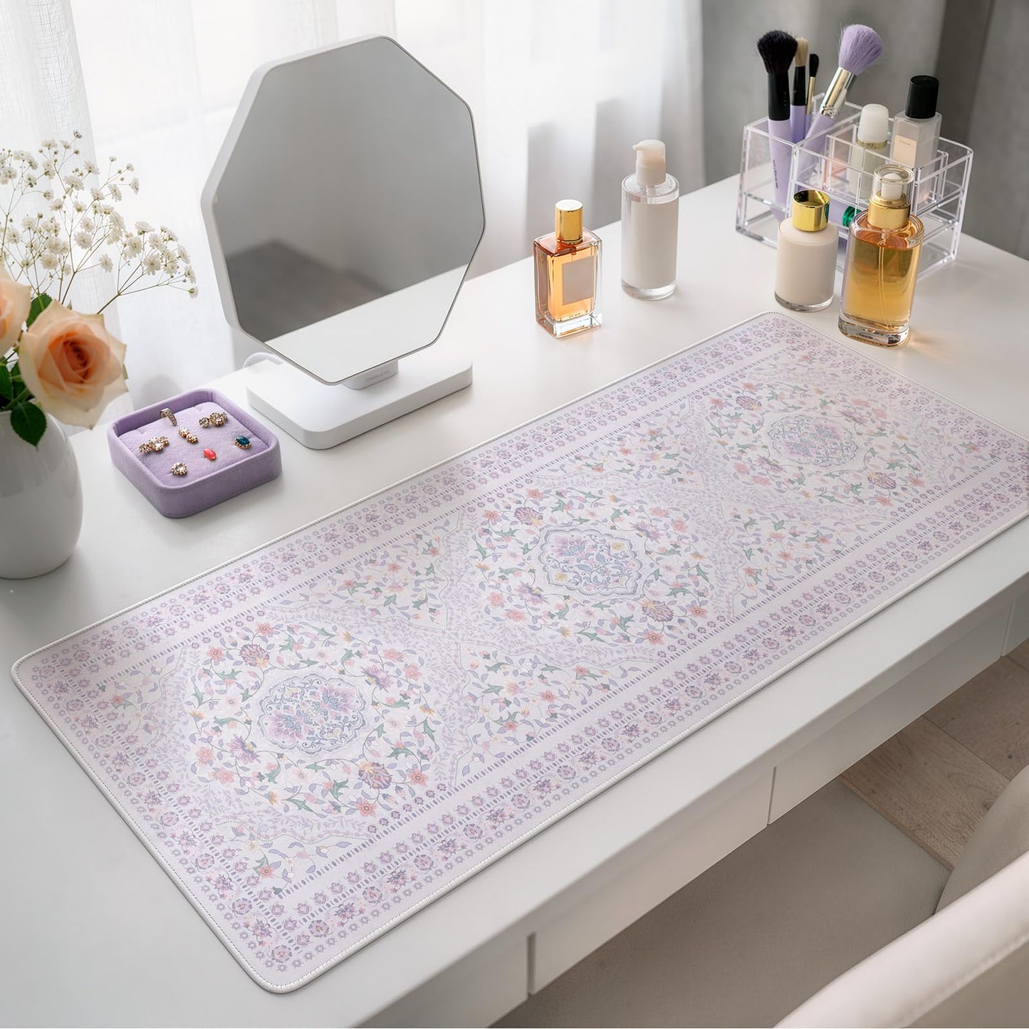 HAOCOO Purple Floral Keyboard Pad, 31.5" x 11.8" Desk Mat for Home Study