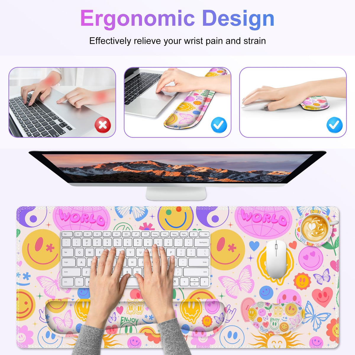NXZGO Large Gaming Mouse Pad Set, 4 in 1 Extended Keyboard Desk Mat with Wrist Rest, PC Computer
