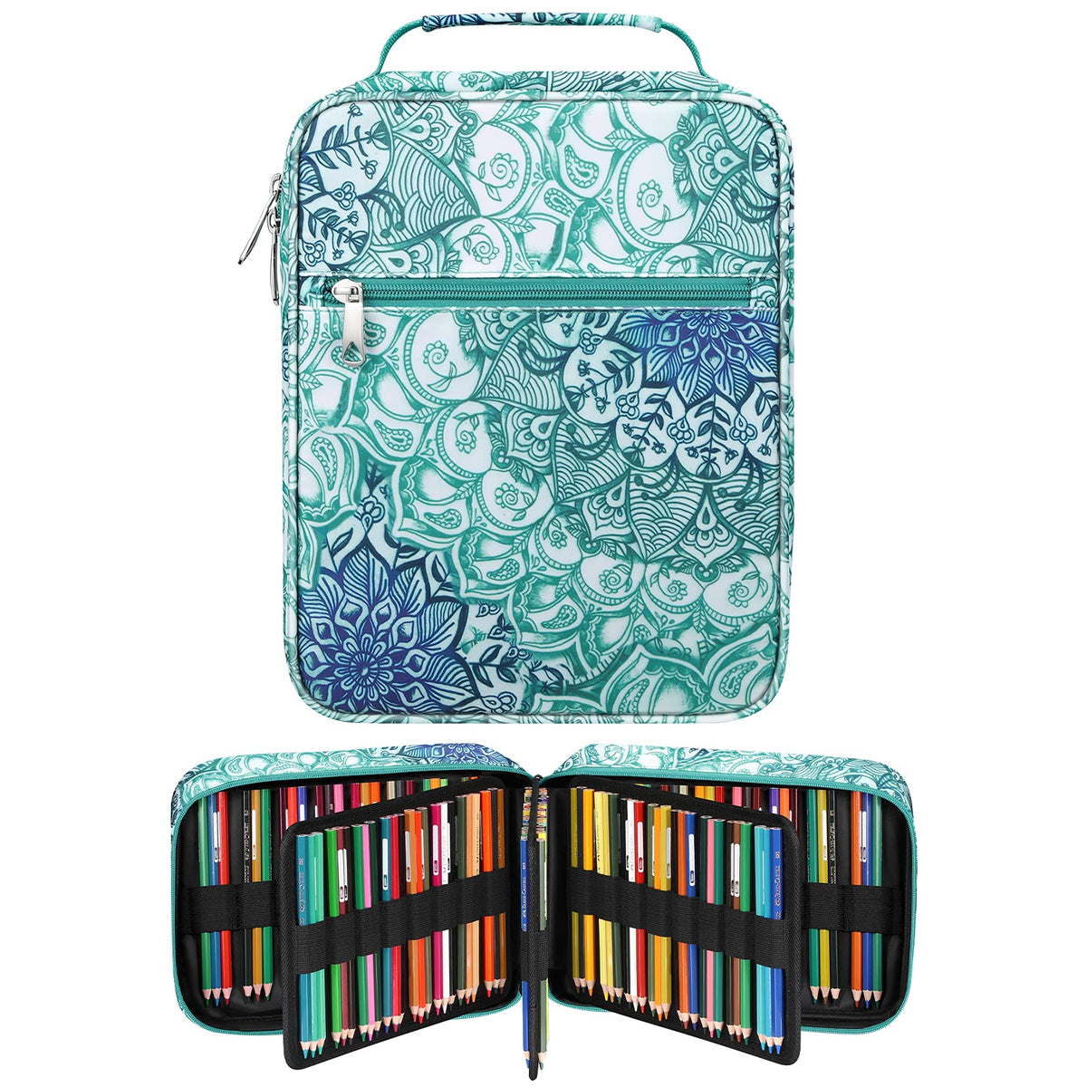 FINPAC Pencil Case Holder Slot, Large MultiLayer Watercolor Pen Bag w/Zipper Front Pocket, Big