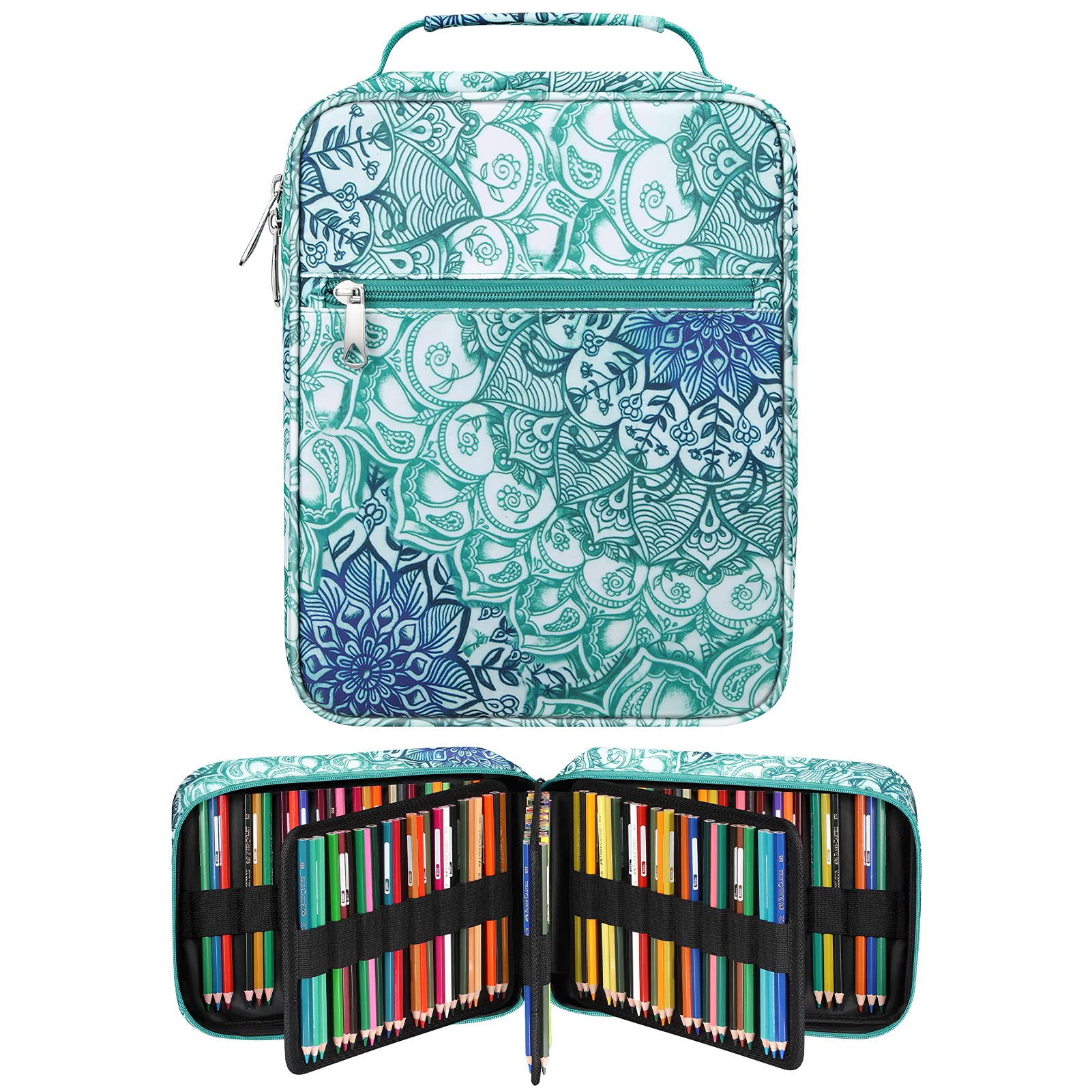FINPAC Pencil Case Holder Slot, Large MultiLayer Watercolor Pen Bag w/Zipper Front Pocket, Big