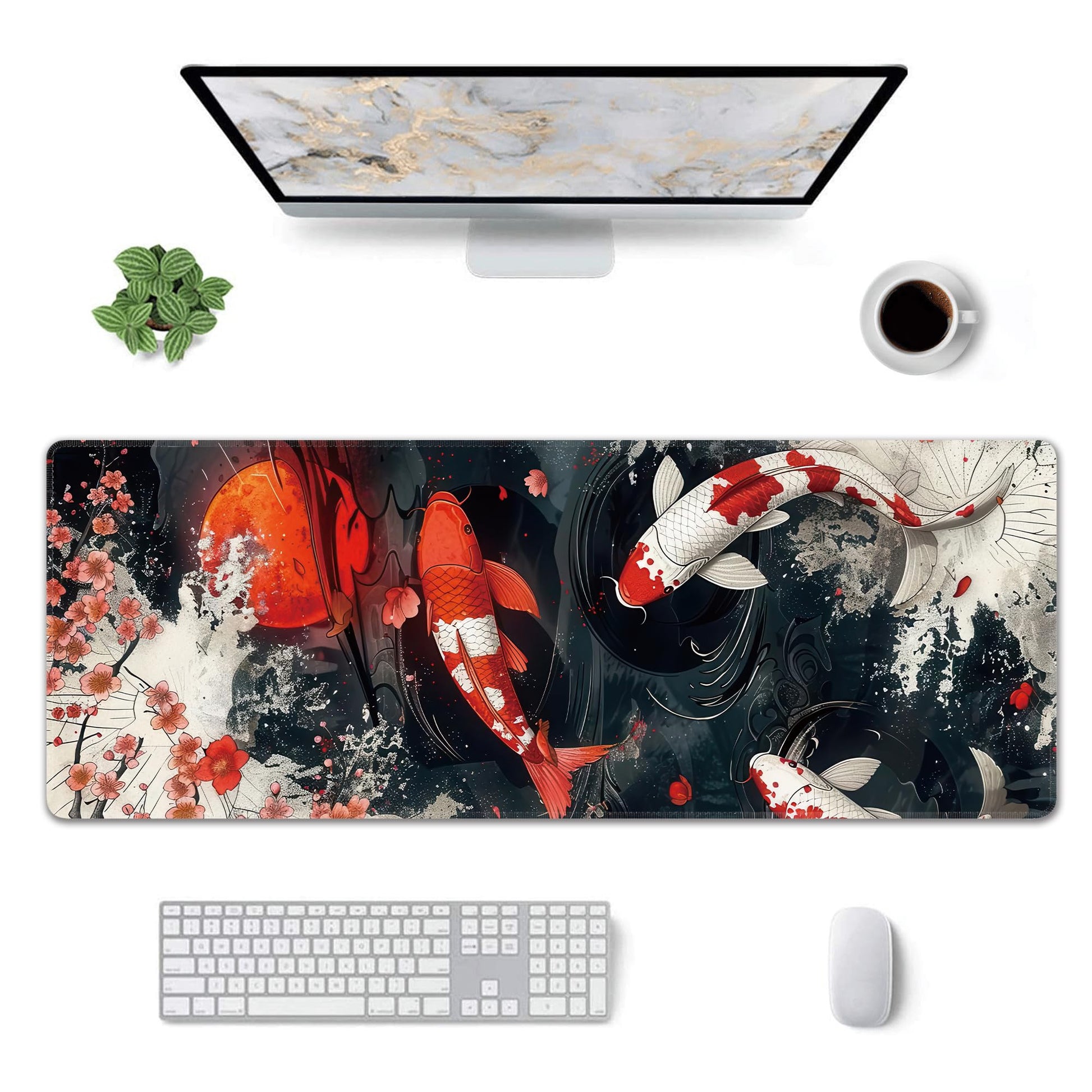 Koi Fish Large Mouse Pad,Gaming Keyboard Desk Pad,Extended Mouse Mat Non-Slip Rubber Base with