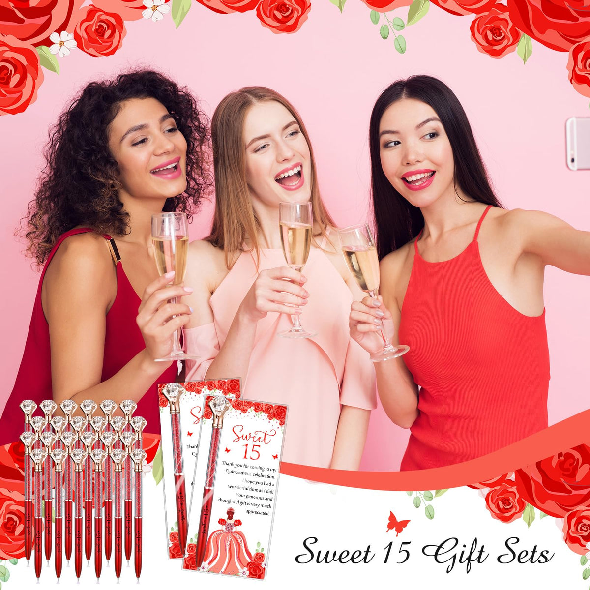 Sayglossy 50 Set Quinceanera Party Favor Sweet Gift, 15th, Red