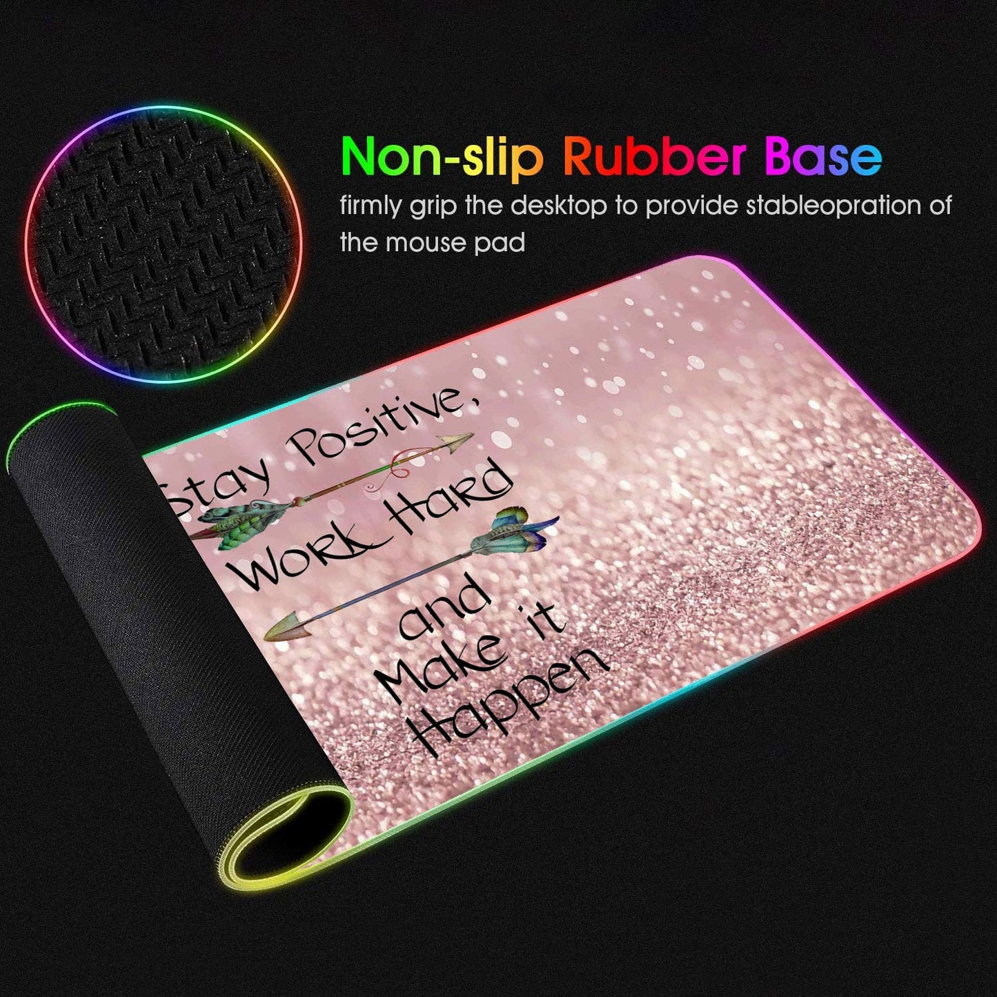 RGB Gaming Mouse Pad with Coffee Coaster, XXL Large Glowing LED Mousepad, Anti-Slip Rubber Base