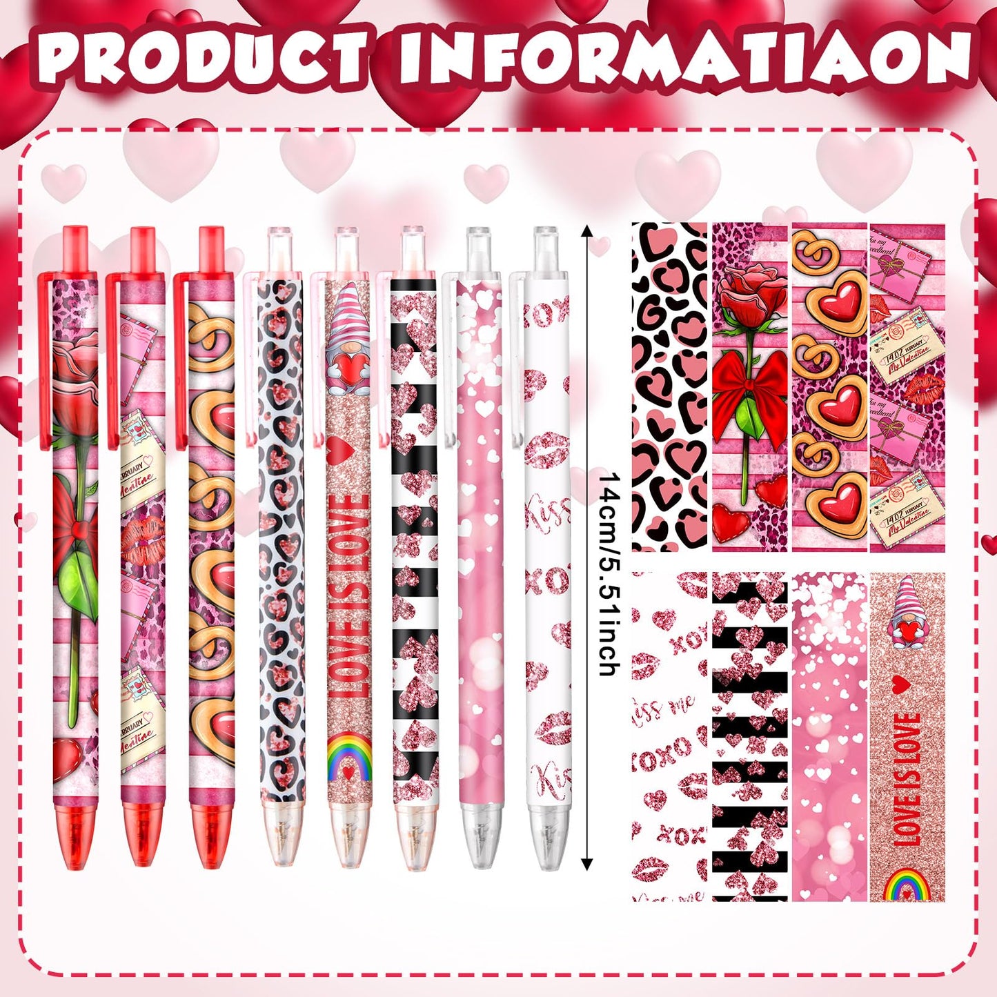 Leinuosen 120 Pcs Valentine's Day Ballpoint Pen Bulk Valentine's Day Heart Black Ink Pens for