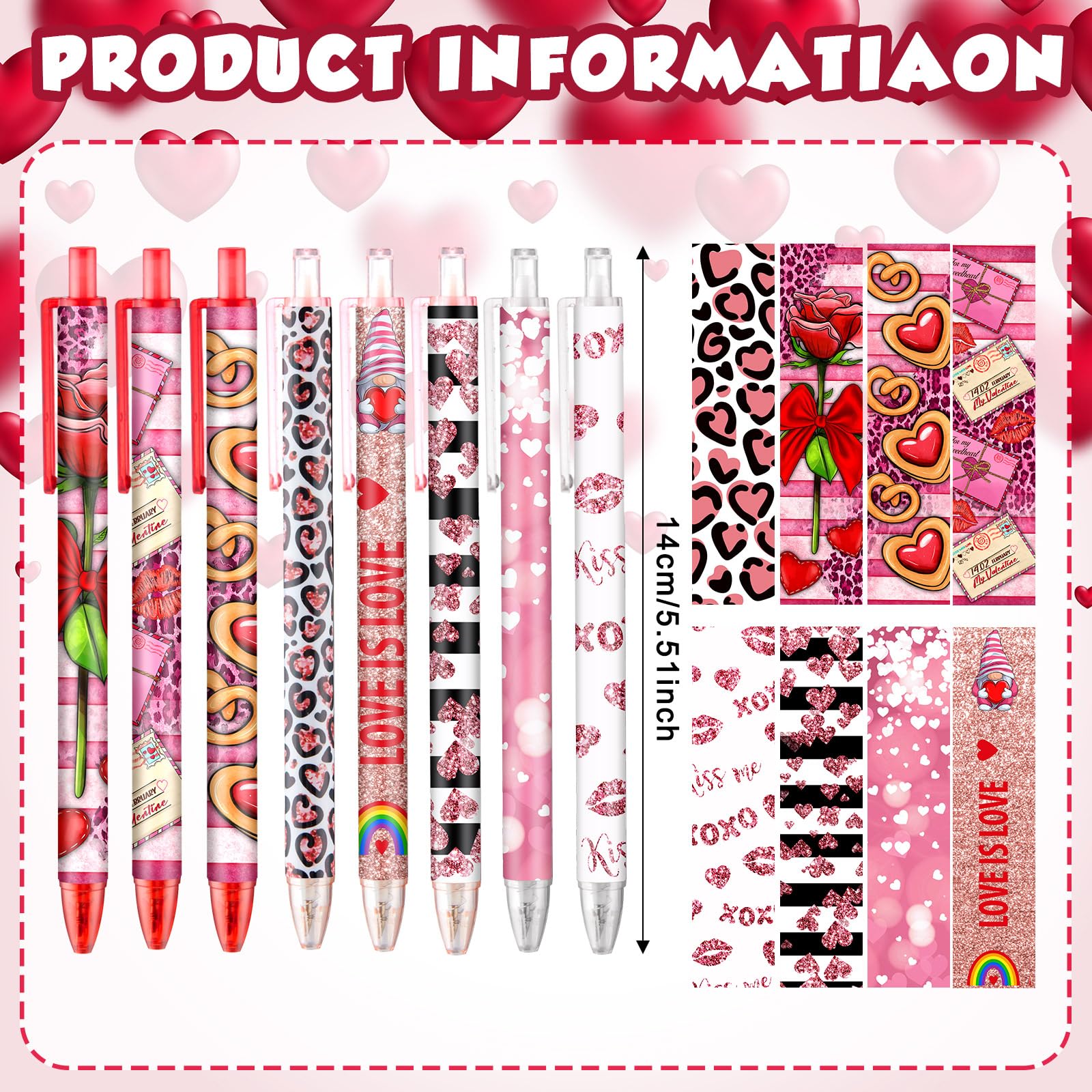 Leinuosen 120 Pcs Valentine's Day Ballpoint Pen Bulk Valentine's Day Heart Black Ink Pens for