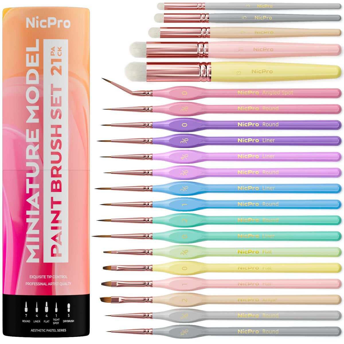 Nicpro 21PCS Fine Detail Paint Brush, Miniature Paint Brushes Drybrush Set