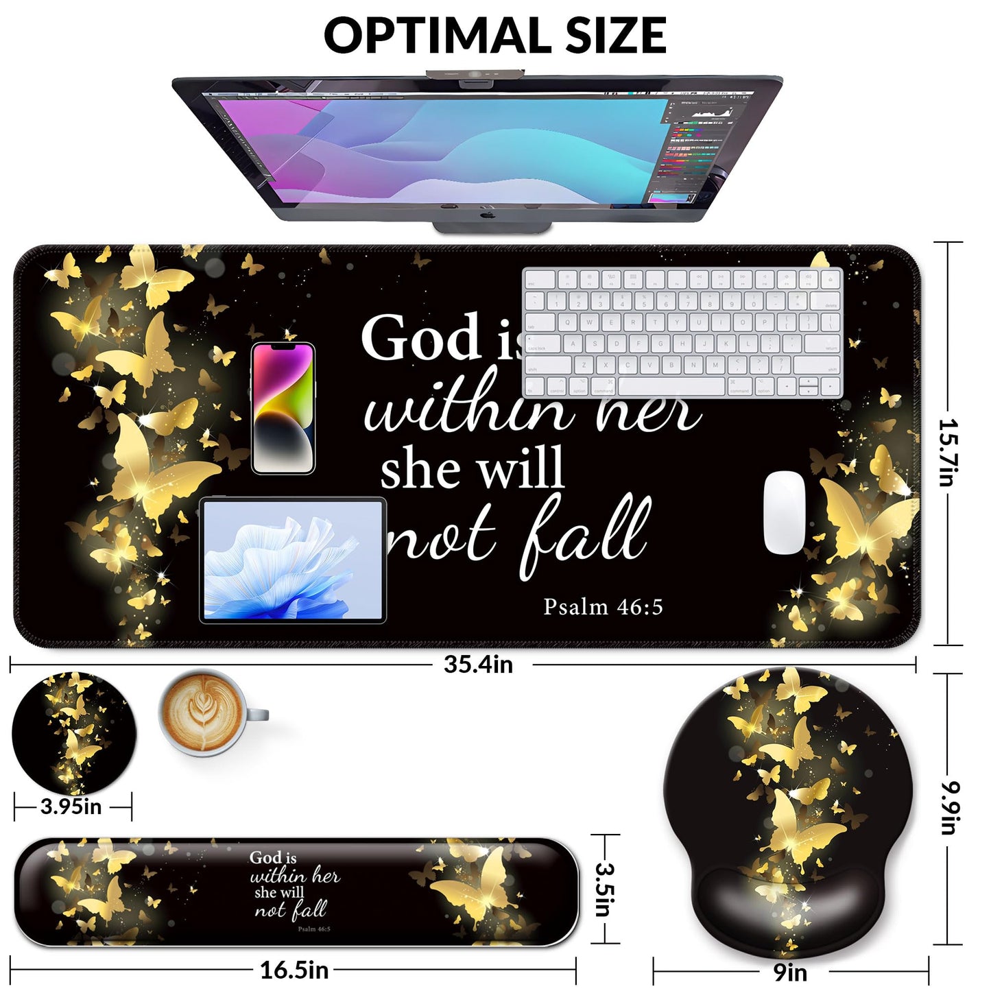VINEBURY Desk Mat Set Keyboard and Mouse Pad with Wrist Rest Support