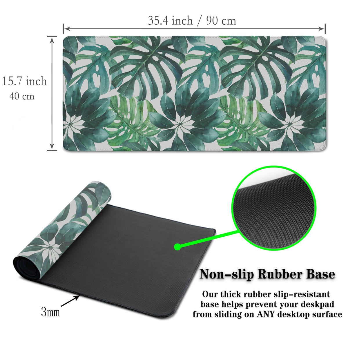 Samgula Large Mouse Pad Green Desktop Mat, Gaming Mouse Pads Computer Mats, Full Desk Mat