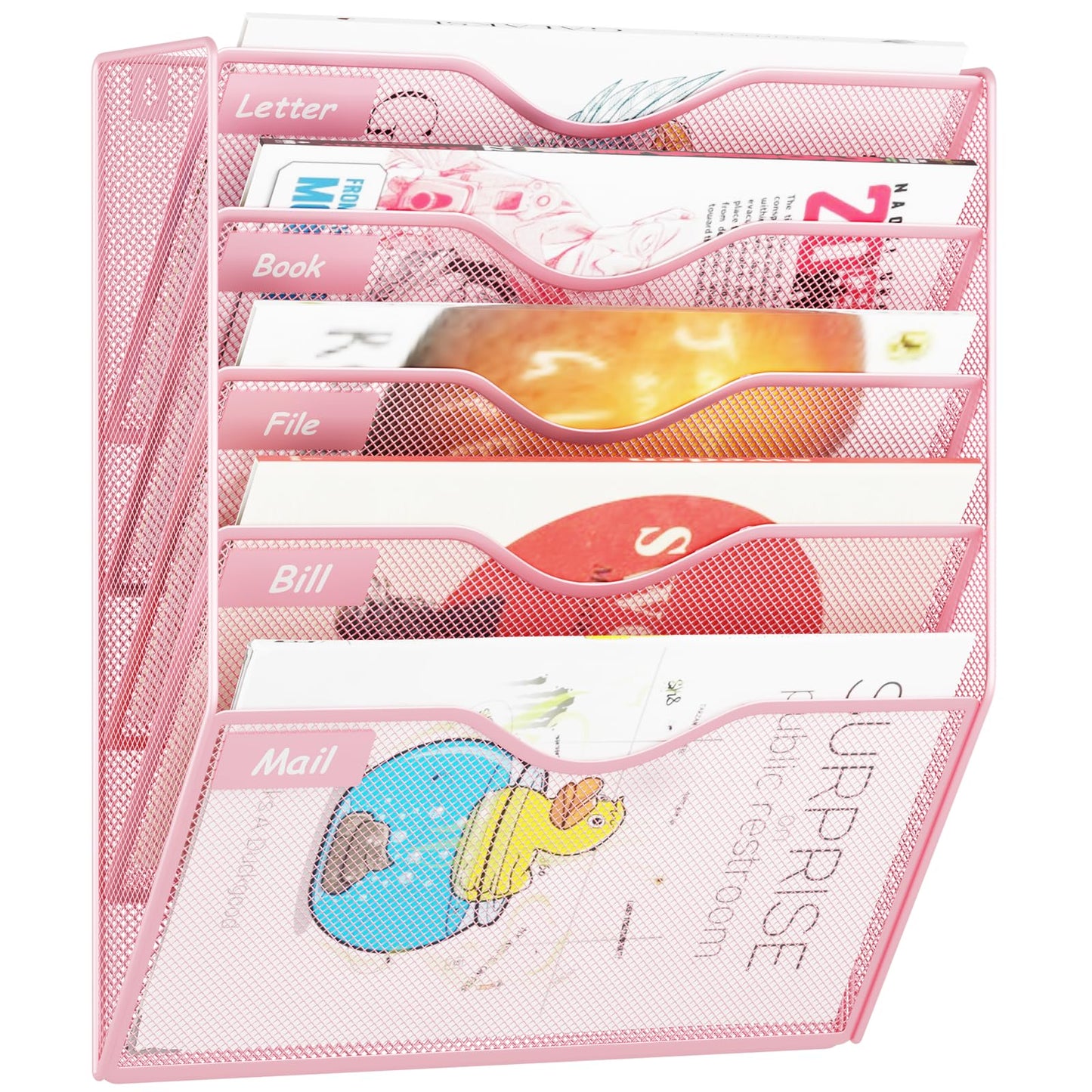 GDINDINFAN 5 Pockets Hanging Wall File Organizer Mail Holder, Wall Mounted Paper Document Folder