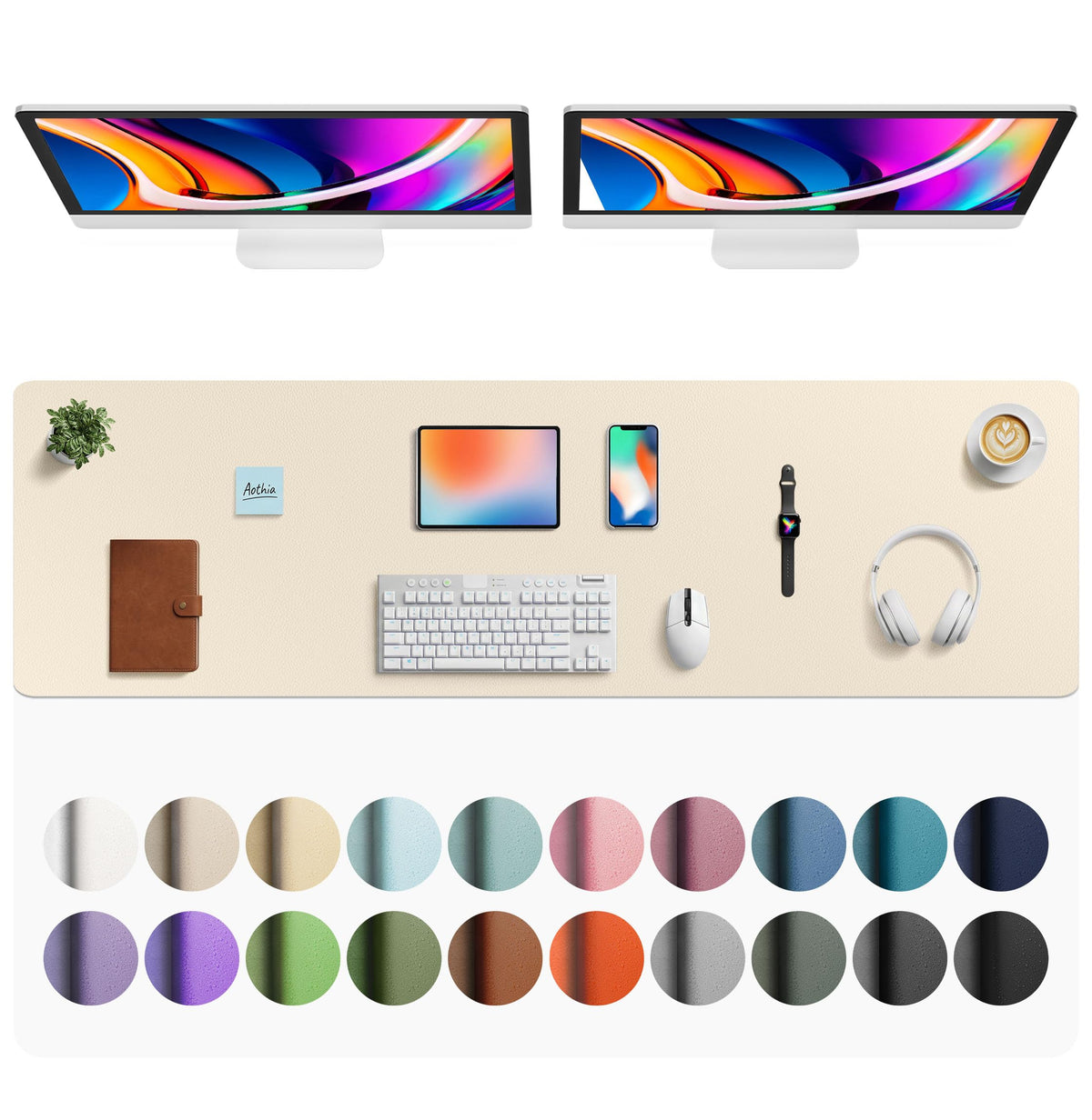 Aothia Faux Leather Desk Mat - Large Mouse Pad, Non-Slip PU Leather Blotter, Waterproof Writing