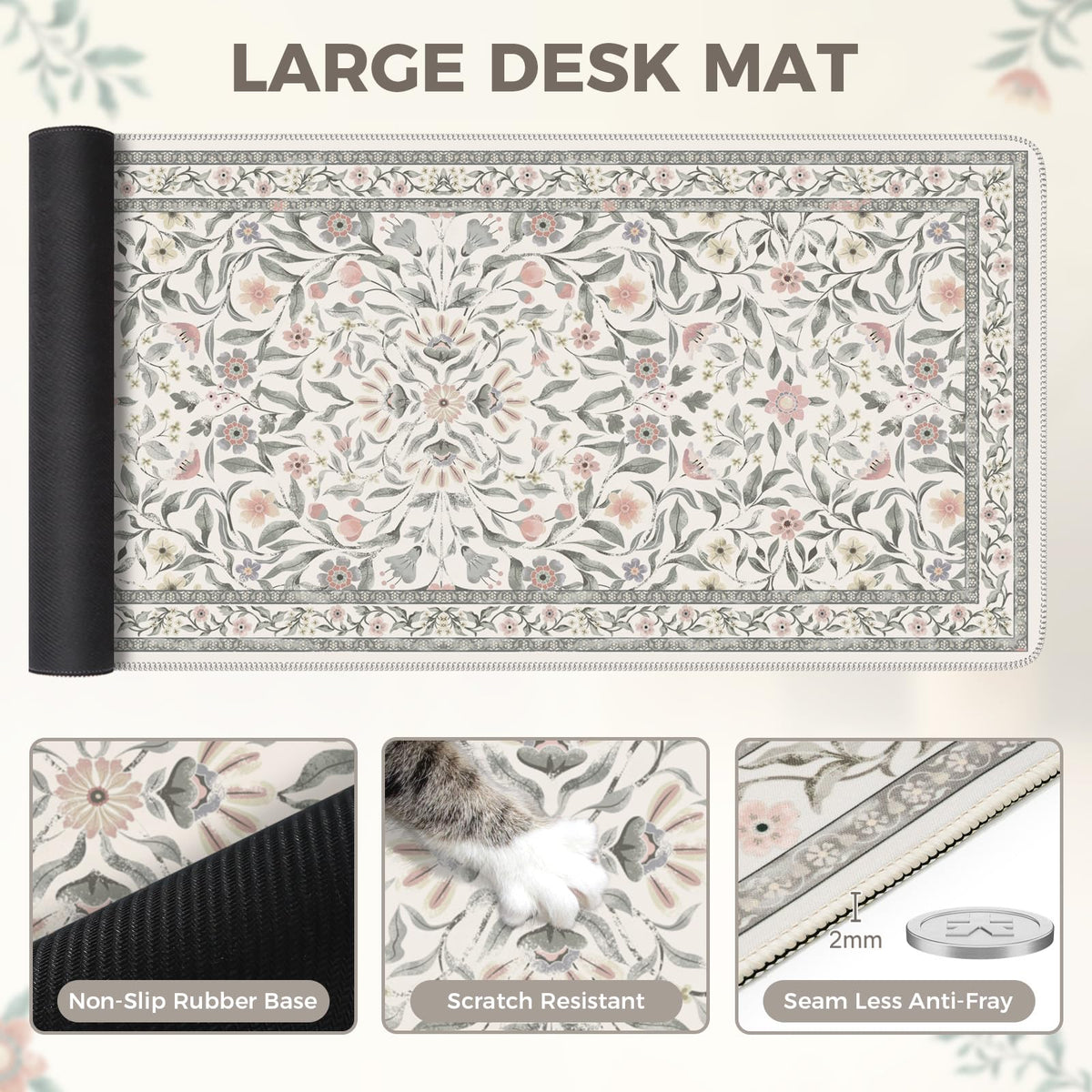 iLeadon Grey Cute Desk Mat for Keyboard and Mouse,Large Mouese Pad