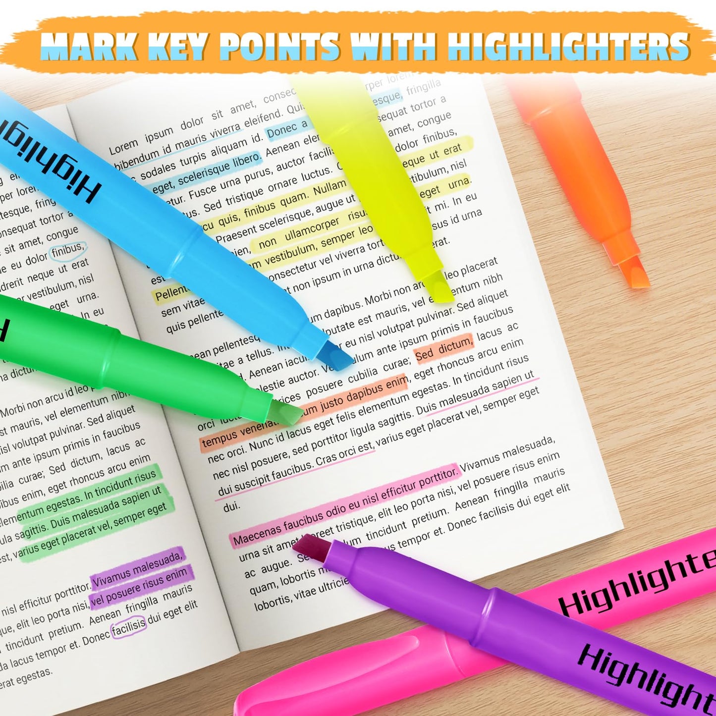 Aigybobo 120 Pack Highlighters in 6 Assorted Colors, Chisel Tip Dry-Quickly Highlighters Bulk, No