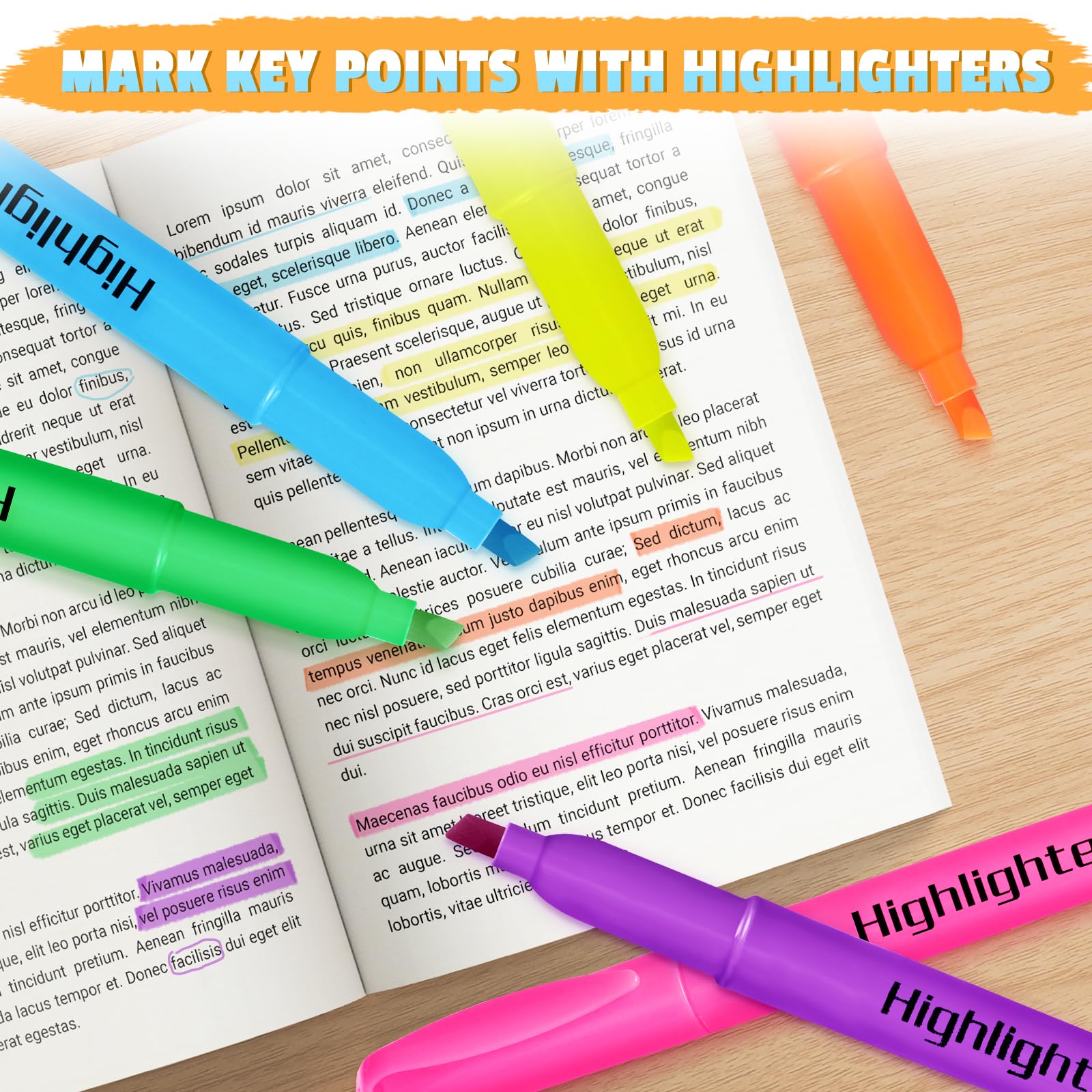 Aigybobo 120 Pack Highlighters in 6 Assorted Colors, Chisel Tip Dry-Quickly Highlighters Bulk, No
