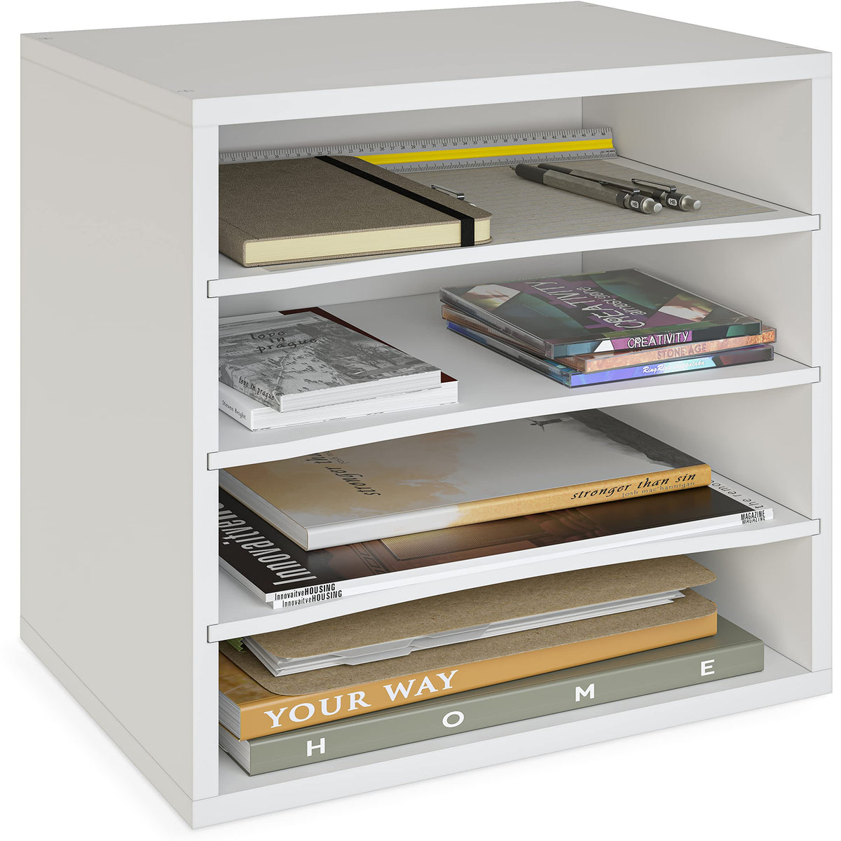 Ballucci 4-Tier Paper Organizer for Desk, Stackable Organizer Tray, Desk Storage Shelves, Stacking