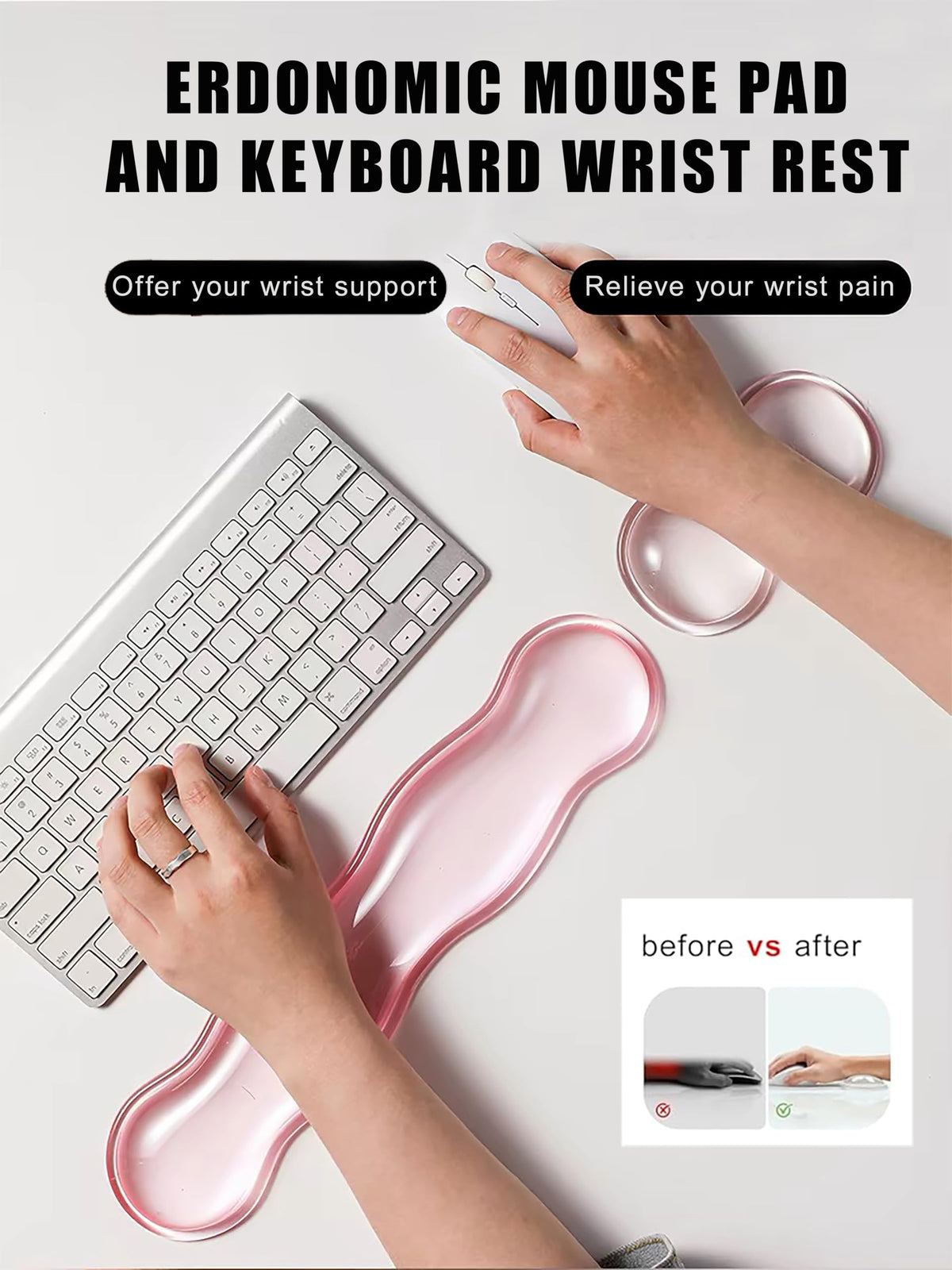 Aszqvd Mouse Pad with Wrist Rest, Soft Cloud Gel Keyboard Mouse Pad Set with Hand Wrist Support