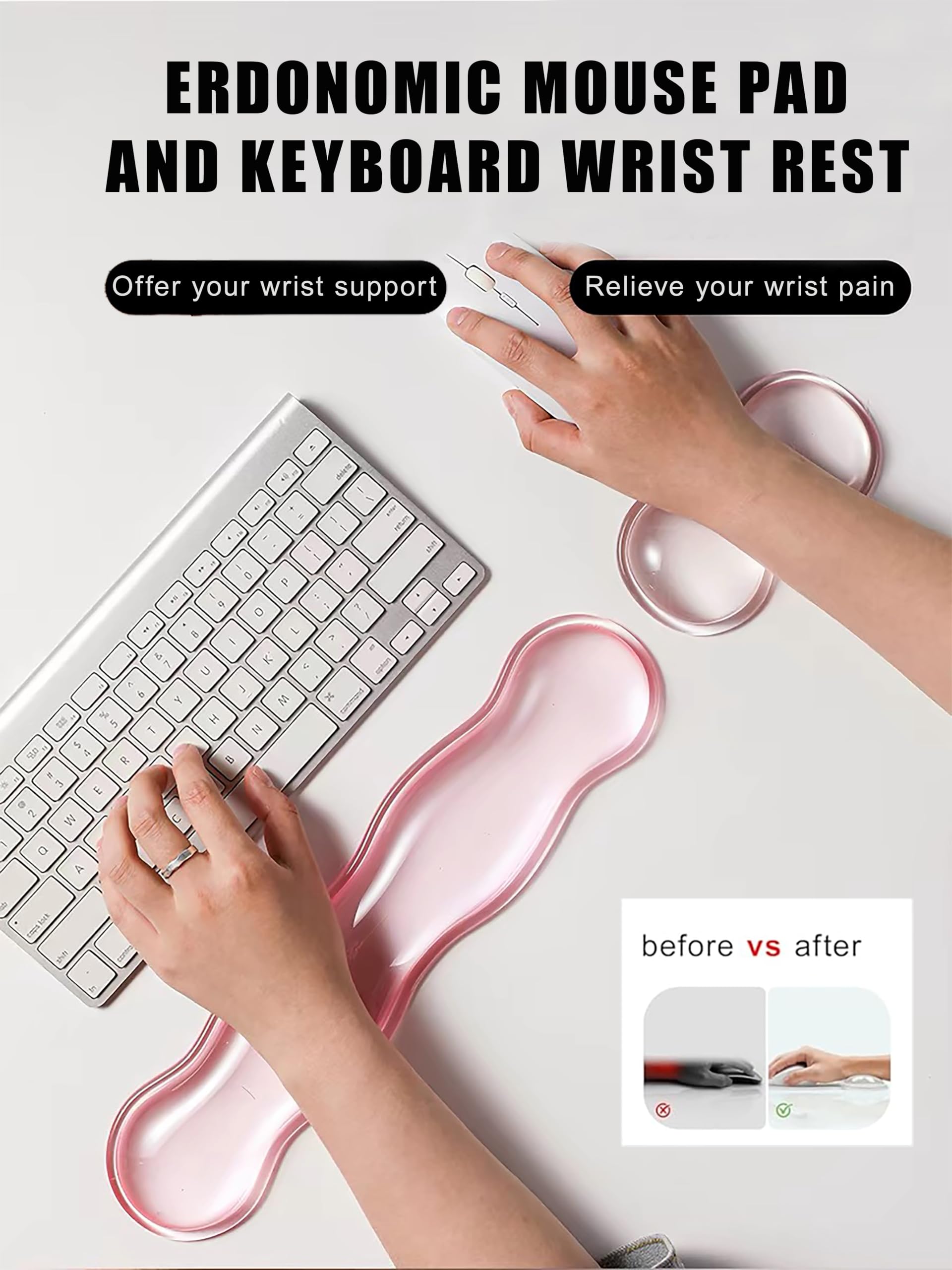 Aszqvd Mouse Pad with Wrist Rest, Soft Cloud Gel Keyboard Mouse Pad Set with Hand Wrist Support