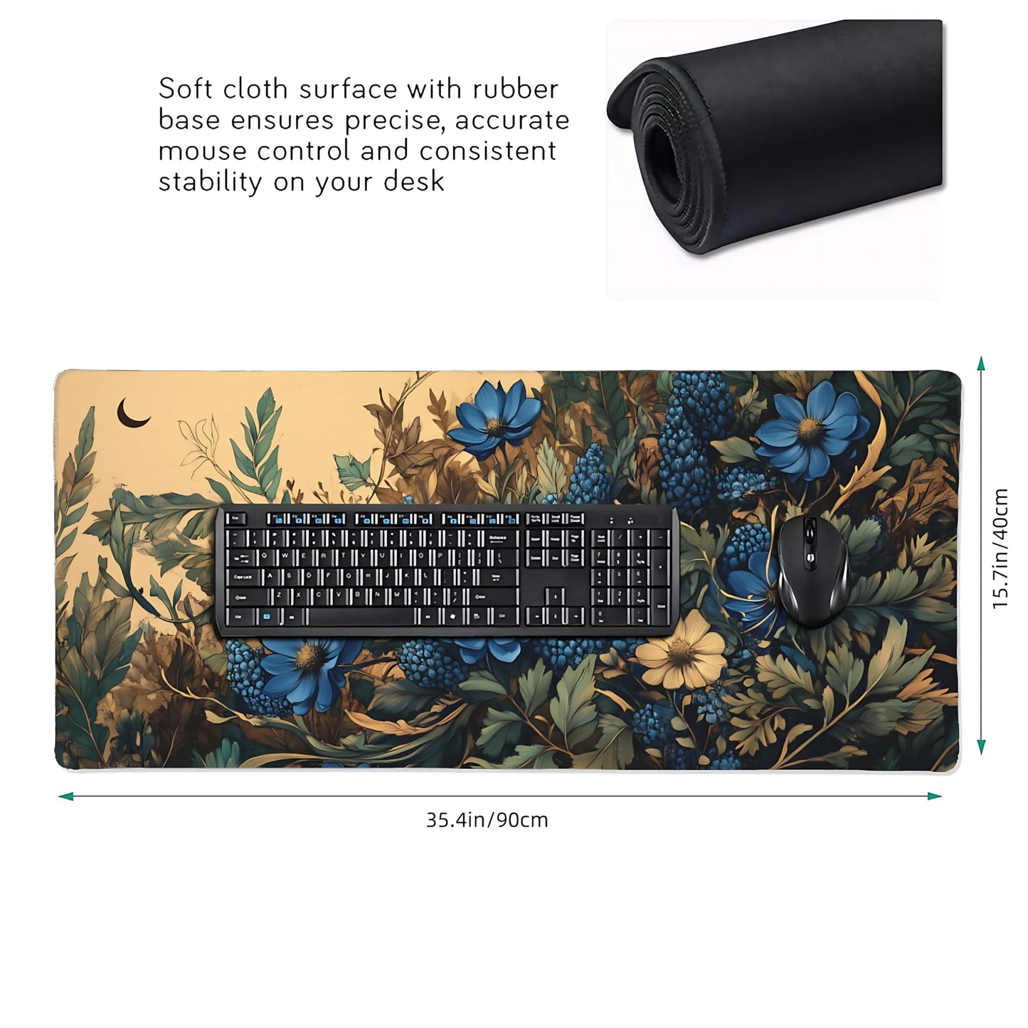 Floral Aesthetic Cosmos Gaming Mouse Pad, Apricot Blue Vintage Botanical Desk Mat with Anti-Slip
