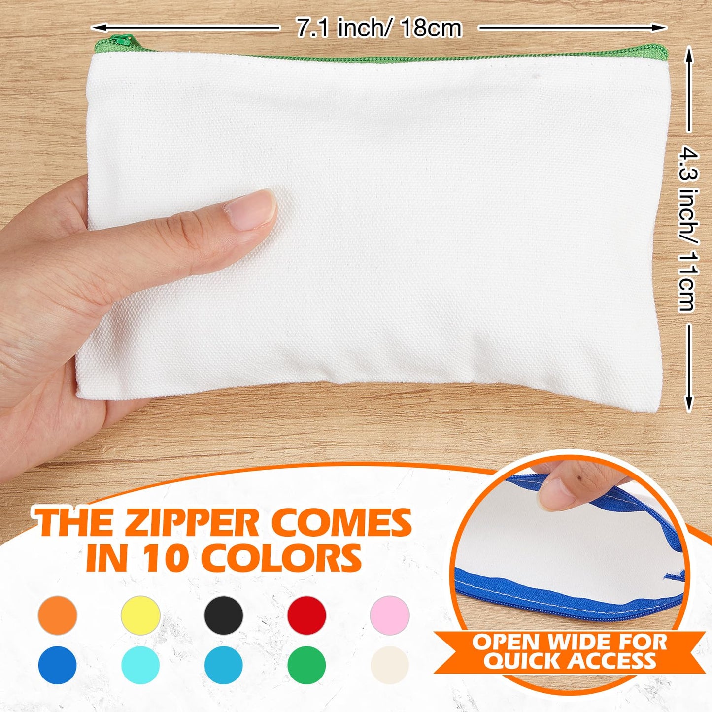 Frienda 50 Pcs Canvas Zipper Pouch Bulk Gift, White with Colorful Zipper