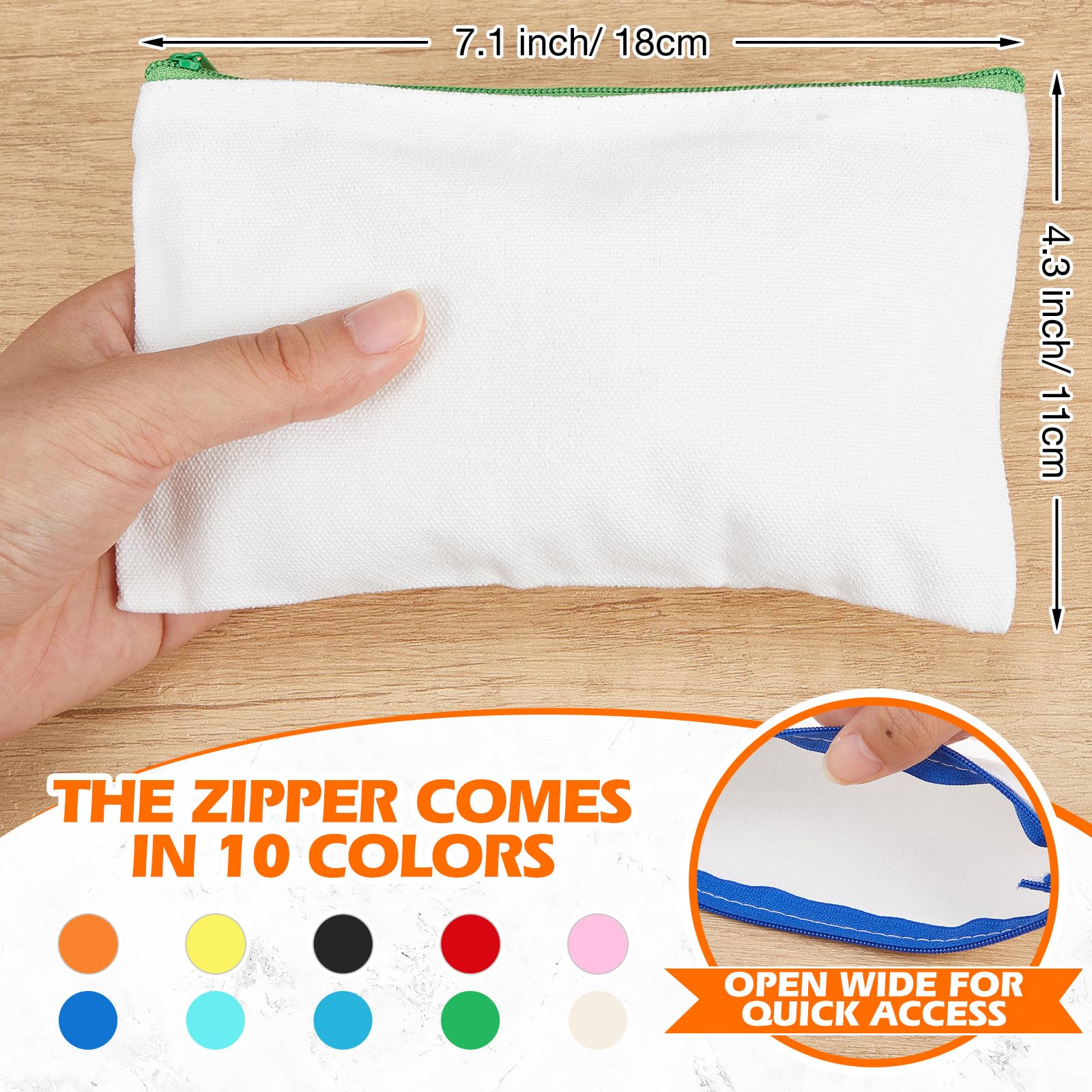 Frienda 50 Pcs Canvas Zipper Pouch Bulk Gift, White with Colorful Zipper