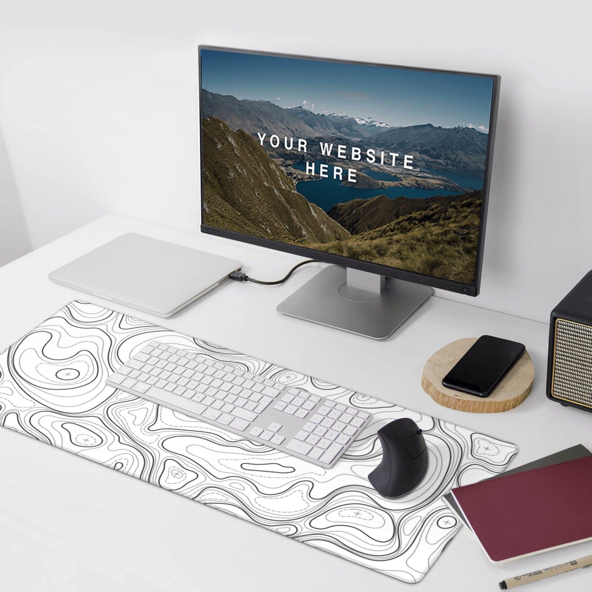 BEYIMEN Gaming Mouse Pad, White Topographic Pattern, 35.4 x 15.7 in